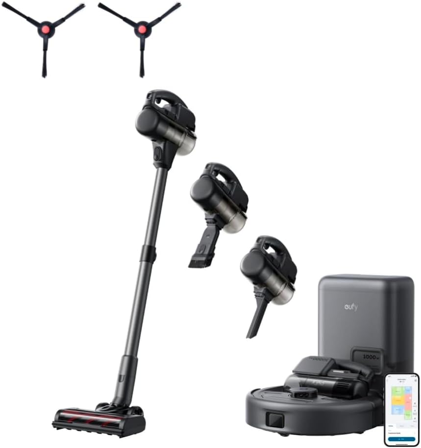 eufy Robot Vacuum 3-in-1 E20, with Versatile Stick and Handheld Vacuum Cleaner Combo,Self Emptying Up to 75 Days, Max 30,000Pa, Smart Obstacle Avoidance + Official 2X Side Brushes