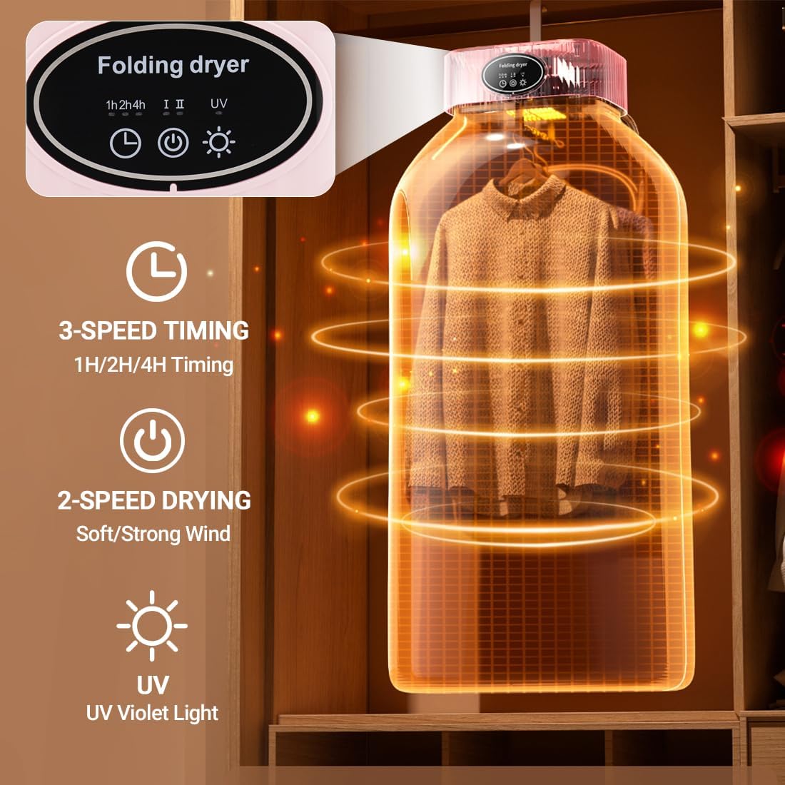 Portable Clothes Dryer, Mini Dryer Machine with Timer, Portable Dryer for Apartments Home Travel RVs, Mini Electric Laundry Dryer Machine with Dryer Bag, Two Heating Mode, Time Setting Function (Pink)