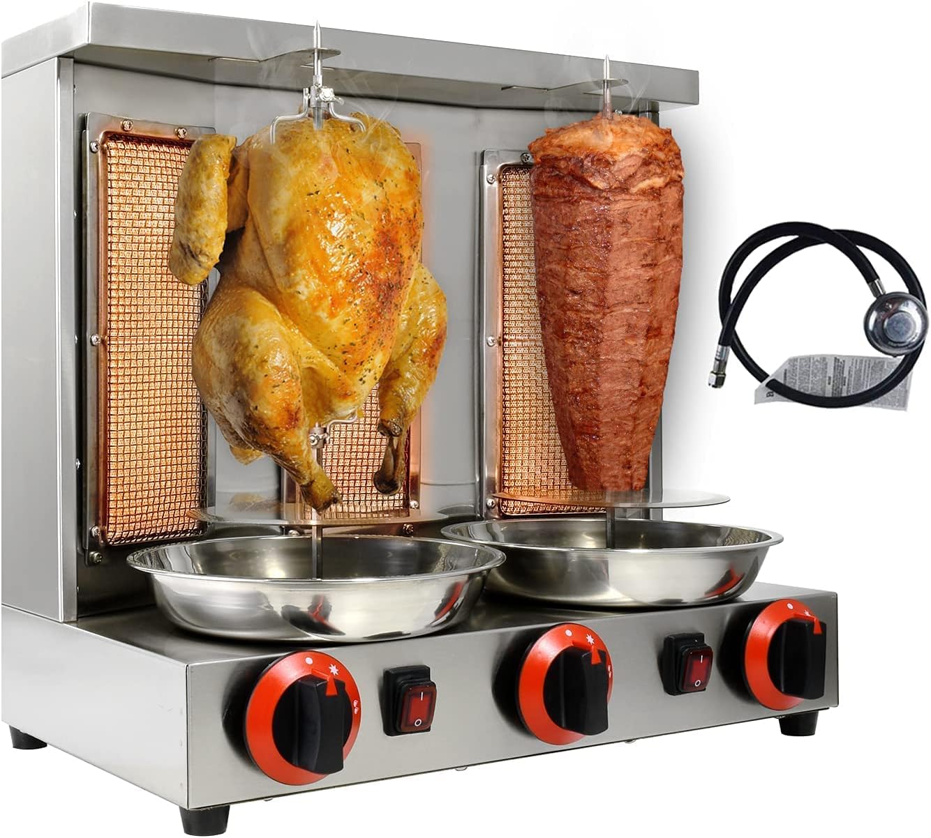 Homemade Chicken Shawarma Machine Commercial Turkish Chicken Doner Countertop Rotisserie Grill with 3 Burner Propane Vertical Kebab Broiler