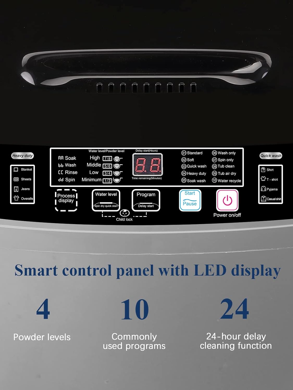 17.7 lbs Full Automatic Washer with Drain Pump, KRIB BLING Washing Machine with LED Display, 10 Washing Programs & 8 Water Levels Selections, Ideal for Camping, Apartment, Dorm, Grey