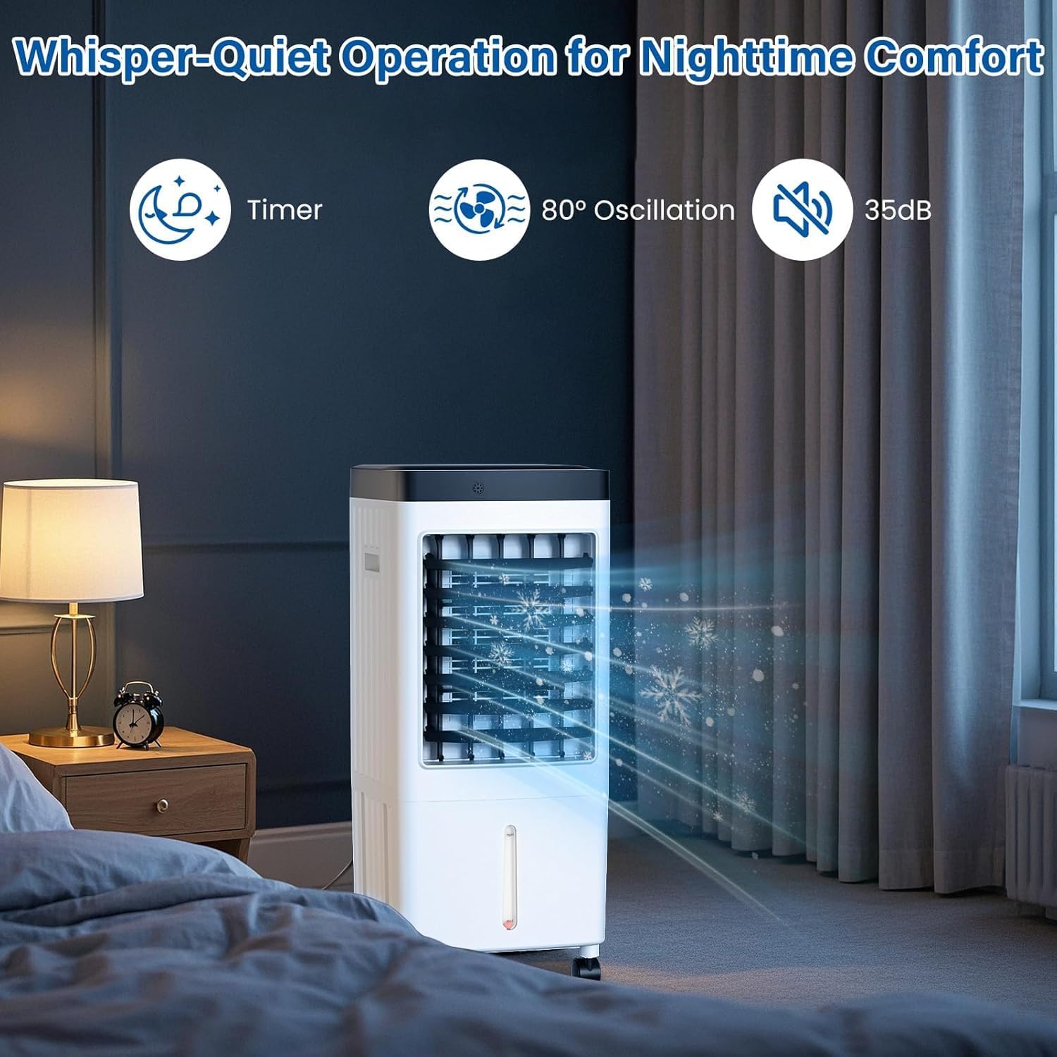 Swamp Cooler, Evaporative Air Cooler with 6 Ice Packs, Swamp Cooler Air Conditioner with 3 Gal Water Tank, 3 Speeds, 80° Oscillation, Portable Air Conditioners Alternative for Room Home Office（White)