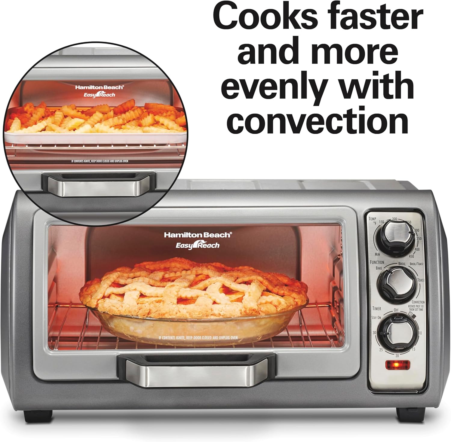 Hamilton Beach 6 Slice Convection Toaster Oven With Easy Reach Roll-Top Door, Bake, Broil & Toast Functions, Auto Shutoff, Silver (31123DA)