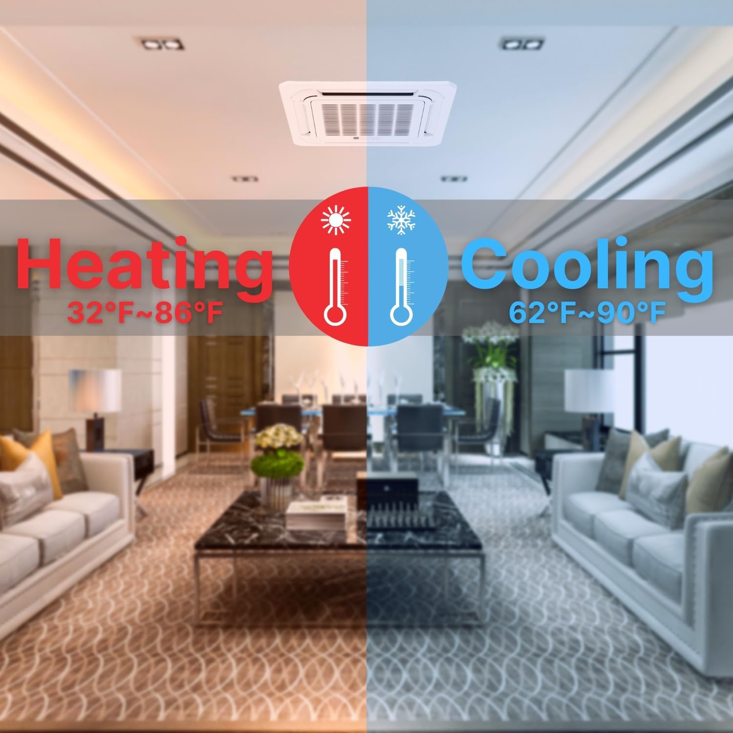 Cooper & Hunter 18,000 BTU Ceiling Cassette Ductless Mini Split AC/Heating System with Heat Pump Wall Thermostat and Installation Kit