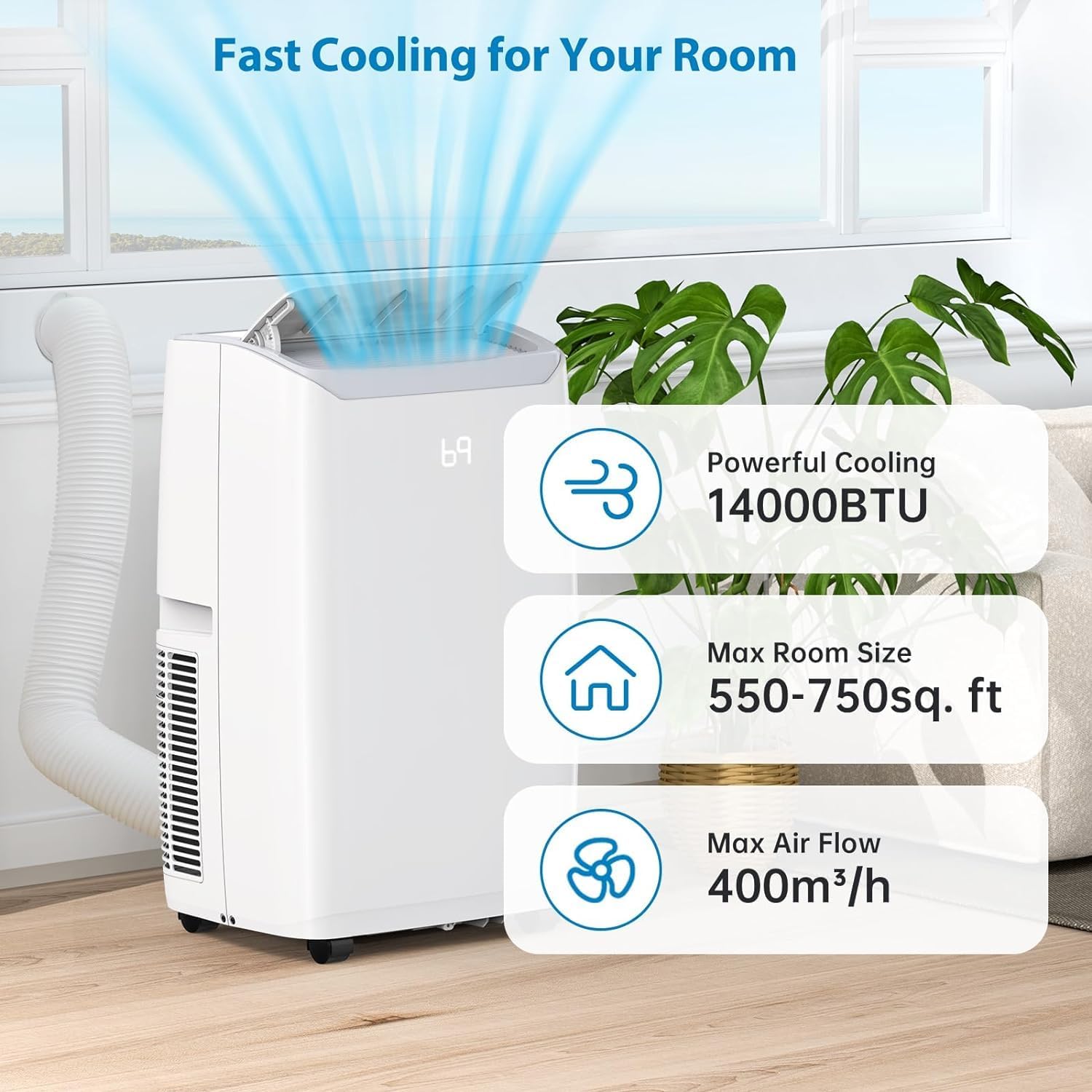 Portable Air Conditioner,14000btu Portable Ac Unit with 3-in-1 Function,750 Sq. Ft Coverage, Window Kit & Remote ControIncluded, Air Conditioner Portable for Room Office