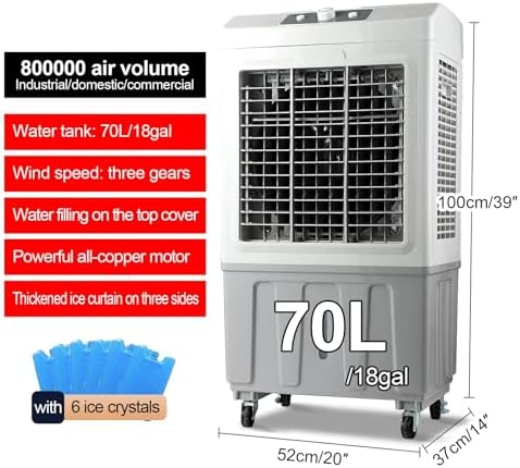 Evaporative Air Cooler, Swamp Cooler Air Conditioner, 120° Oscillation Swamp Cooler, 3 Wind Speeds for Outdoor Indoor Use