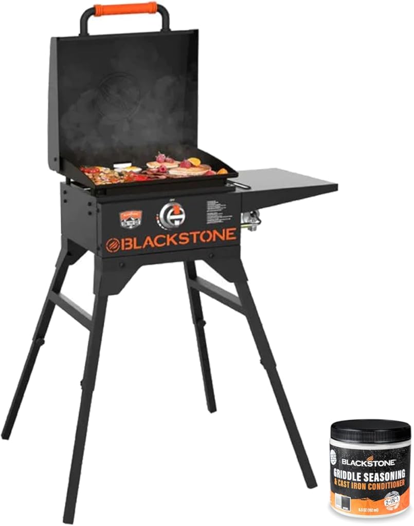 17 Inch Blackstone Griddle with Hood and Cart 1939, Flat Top Grill Outdoor Propane Portable Gas Grill, with Blackstone Griddle Seasoning