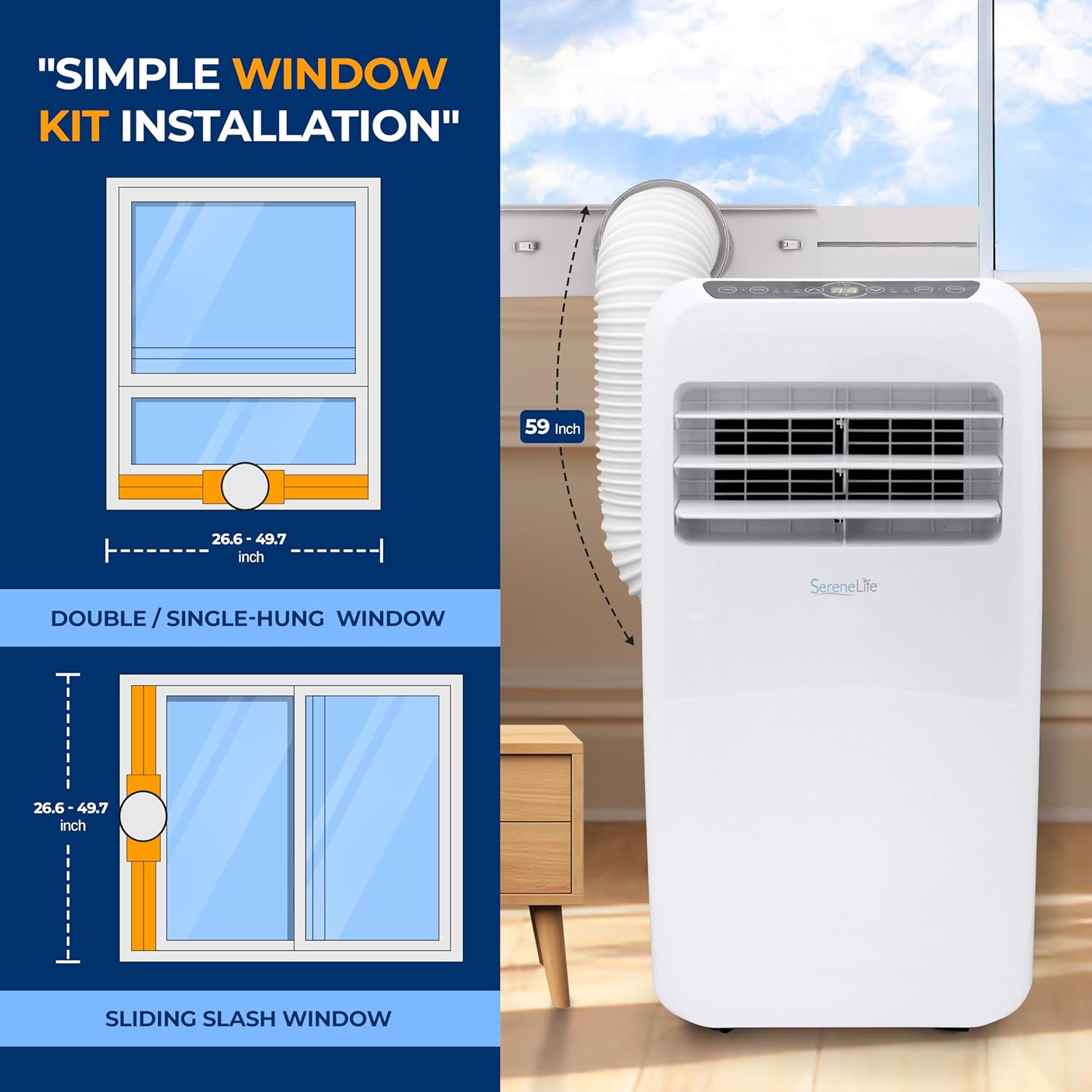 SereneLife Portable Air Conditioner + Heat 12,000 BTU with Built-in Dehumidifier - Portable AC unit for rooms up to 550 sq ft - Remote Control, Window Mount Exhaust Kit