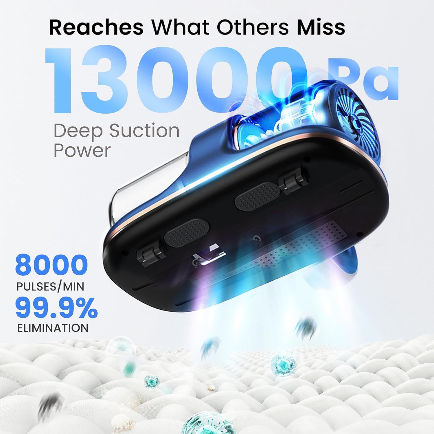 Cordless Mattress Vacuum Cleaner with UV Light, 13KPa Handheld Bed and Sofa Vacuum for Upholstery, HEPA Filter, Ideal for Couches, Cribs, and Furniture, Bed Cleaner, (Blue)