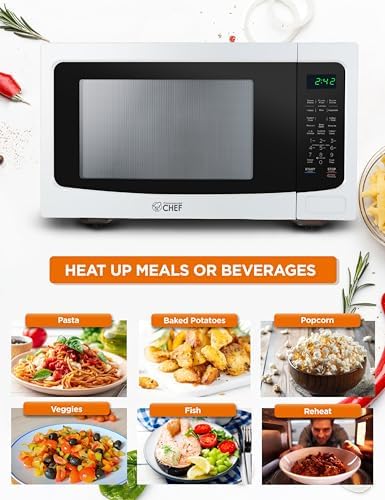 Commercial Chef 1.6 Cubic Foot Microwave with 10 Power Levels, Small Microwave with Push Button Child Safety Lock, 1100 Watt Microwave with Digital Control Panels, Countertop Microwave & Timer, White