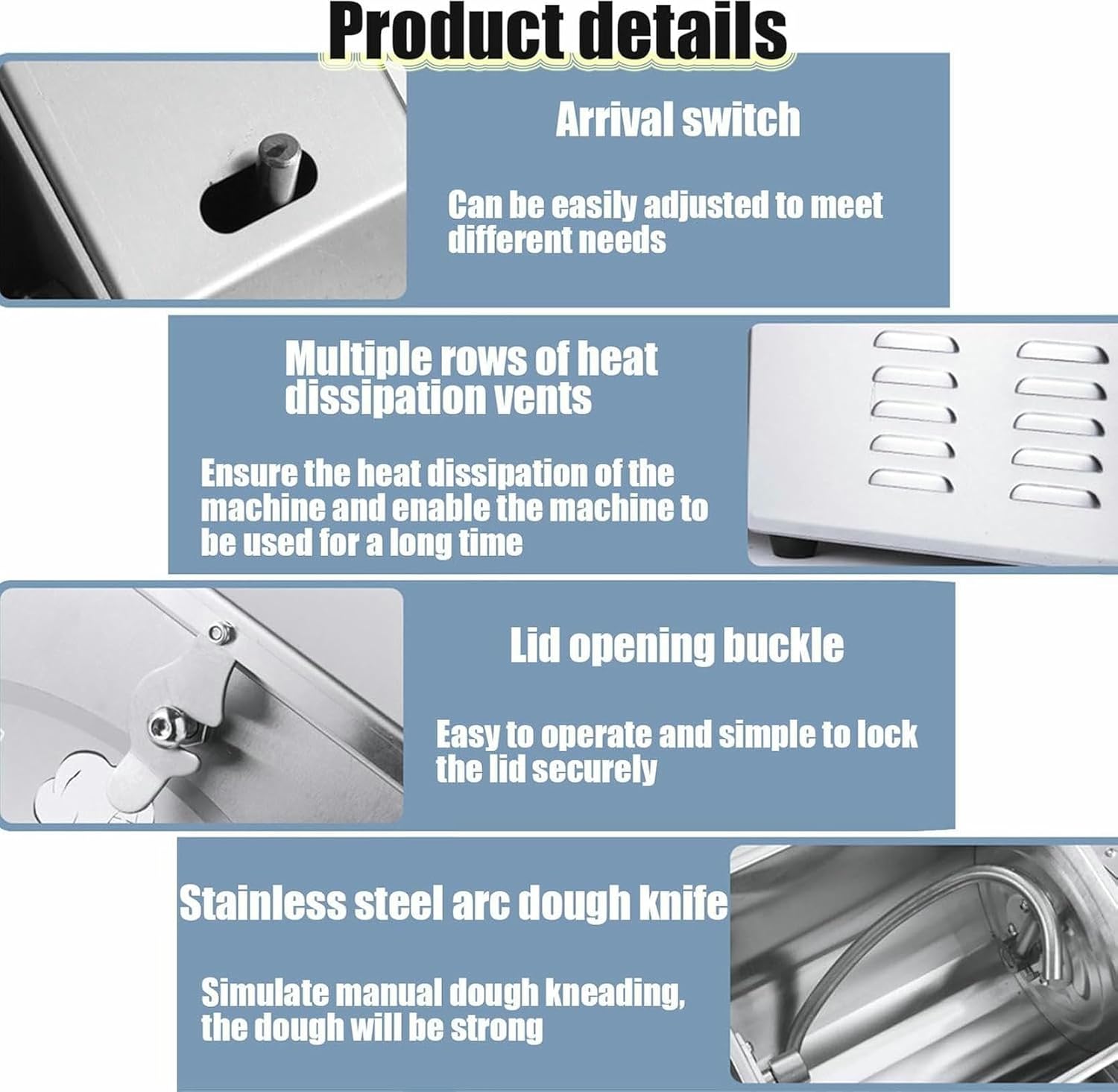 Commercial Kneader, 1500 W Electric Blender, Flour Kneader, Automatic Stainless Steel Flour Blender Of 75 Kg/h, With Timing Function, Easy To Clean