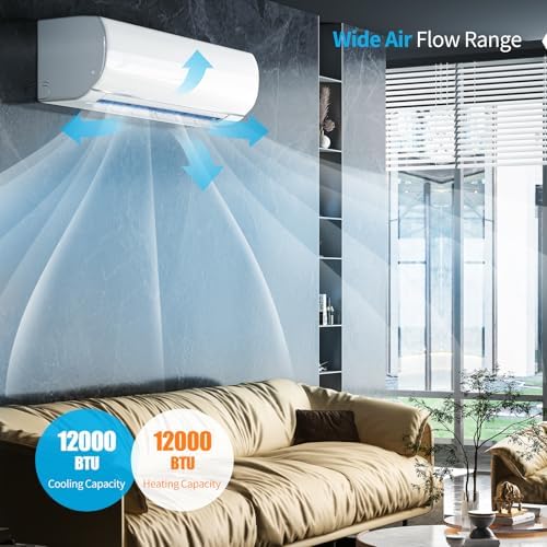 Split System Air Conditioner & Heater, 12000 BTU Split Air Conditioner with compressor and heat pump, 19 SEER2, WIFI Enabled, Remote Control, White