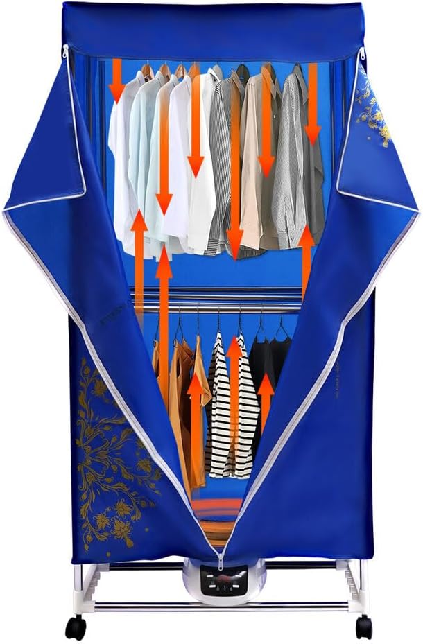 Portable Clothes Dryer, 1500W Clothes Dryer Machine with Timer, Travel Portable Laundry Drying Wardrobe, Electric Clothes Drying Rack and Dryer for Travel, Apartments, Home