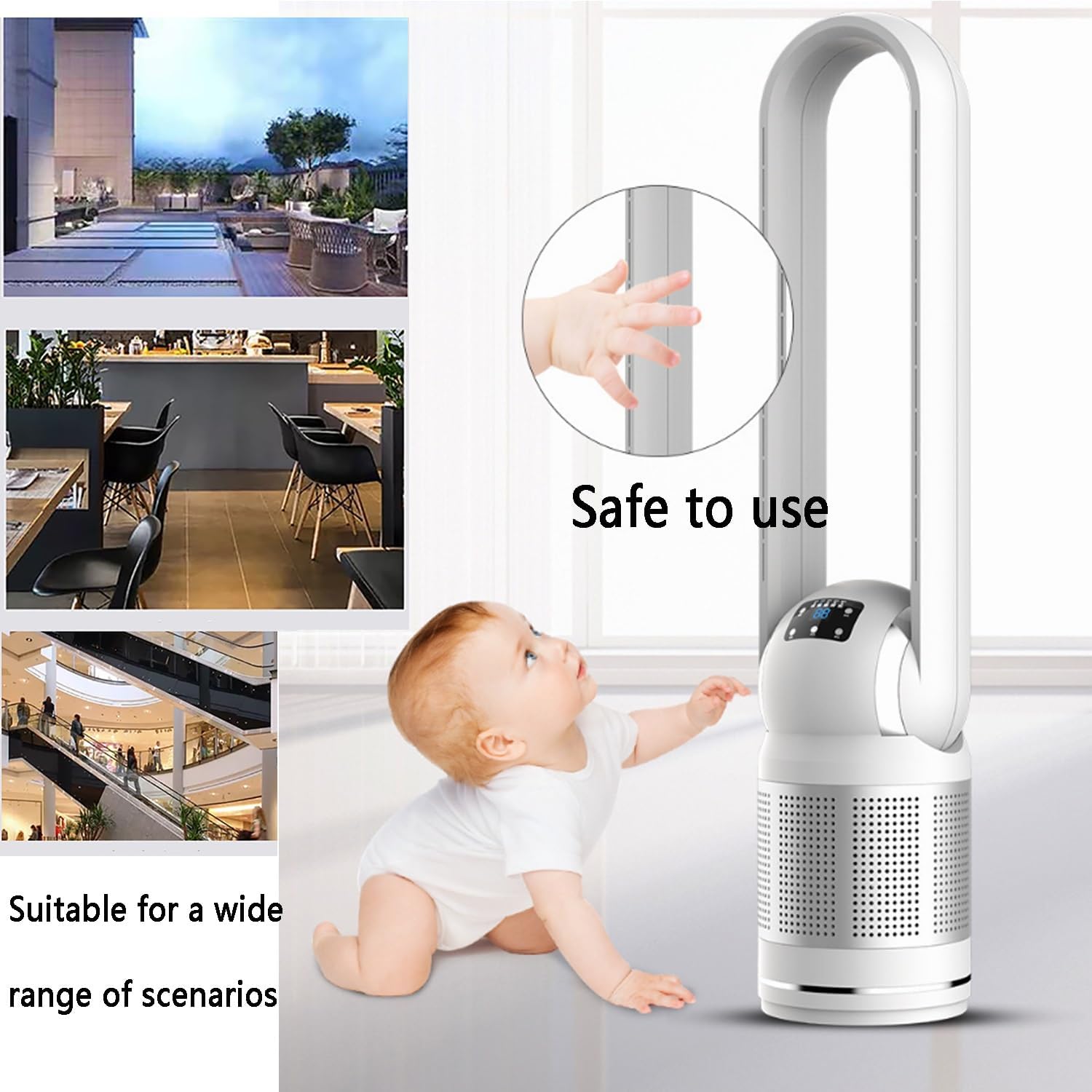 Bladeless Fan Floor Fan Home Table Fan Tower Fan Pedestal Fan Air Circulation Fan; with Remote Control + Can Be Timed; Can Be Used All Year Round (Cooling Fan)(Gold)