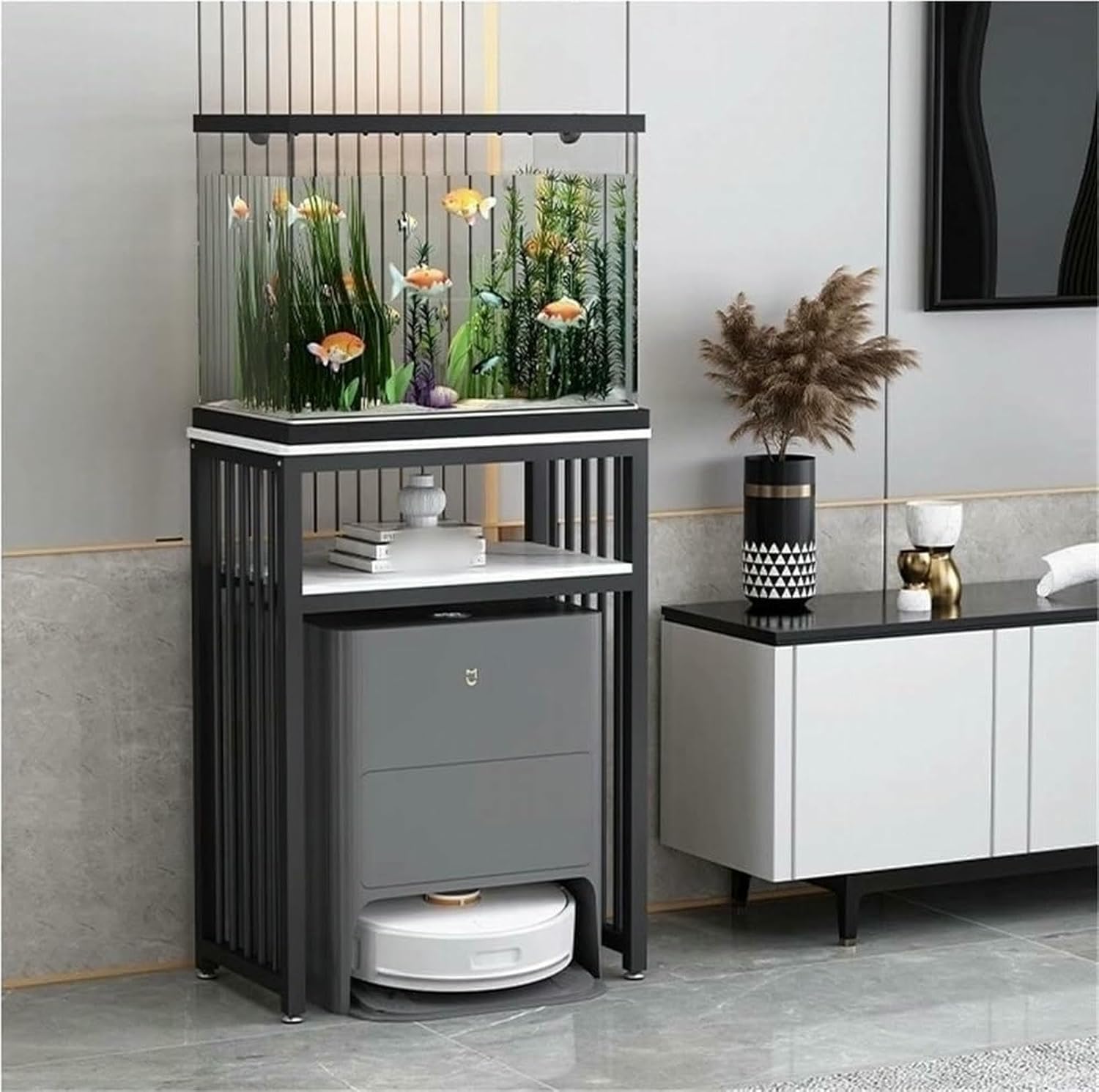 Tall Robot Vacuum Hidden Cabinet, Multi-Functional Modern Vacuum Storage Stand, Household End Side Table, Fish Tank Stand, Space-Saving Organizer for Living Room
