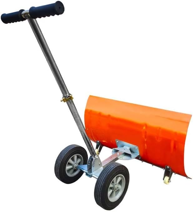 Snow Shovel,Rotating Snow Pusher, 5-Position Height & Tilt, 47.5X75.5Cm Steel Blade with Rubber Wheels for Efficient Snow Removal