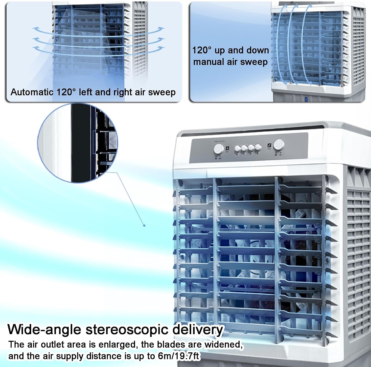 Evaporative Air Cooler, Swamp Cooler Air Conditioner, Evaporative Cooling Fan with 6.6Gal Water Tank, 3 Speeds for Outdoor, Office, Home