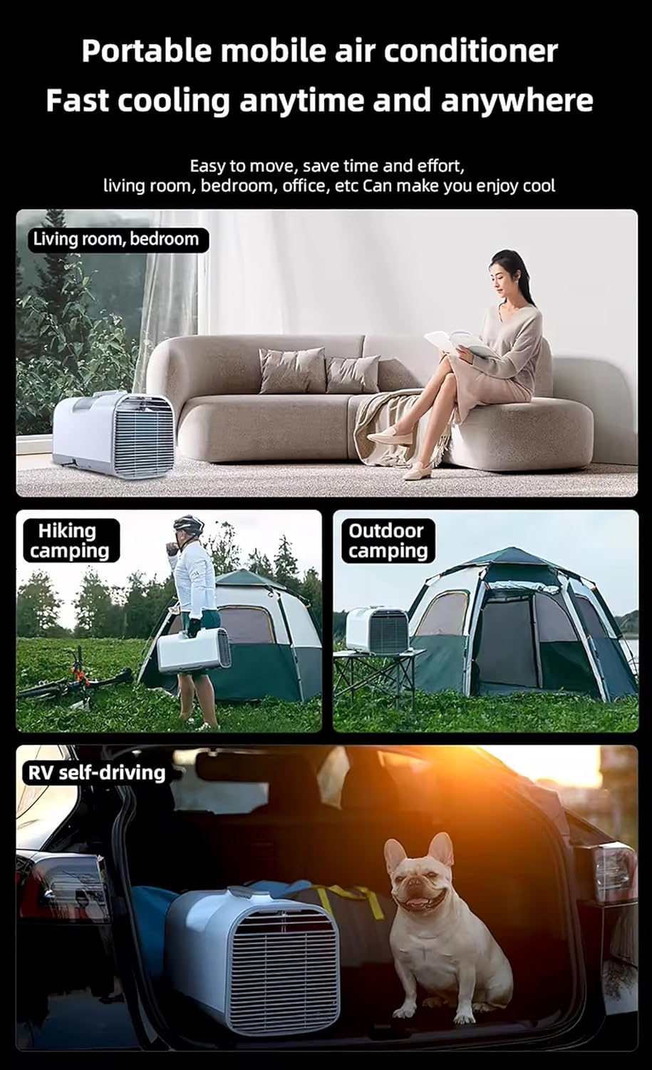 Portable Air Conditioners, 5200BTU Camping Tent Air Conditioner, 500W Low Consumption Outdoor Air Conditioner, 4 Adaptable Modes, for Rvs, Trucks, Vans, Cars