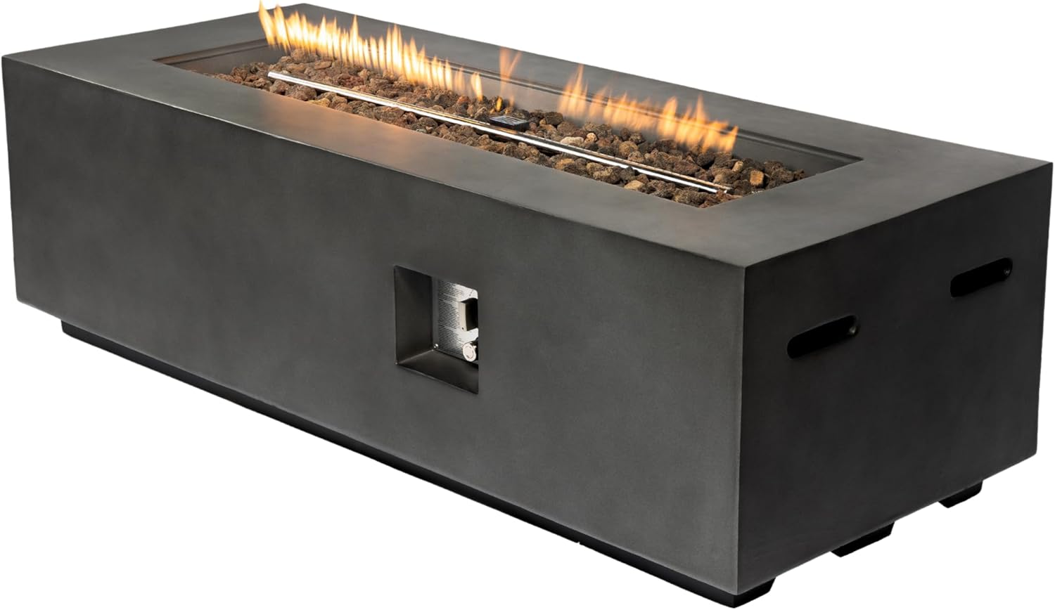 GOWE Outdoor Rectangle Propane Fire Pit Table 60inch, 60,000 BTU Concrete Fire Table with Waterproof Cover, Auto-Ignition, Free Lava Rocks,