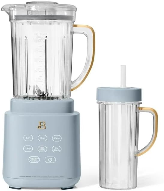 Beautiful PowerExact Blender System, Cornflower Blue Drew Barrymore – 700 W Motor, PrecisionSense, Touch Display, 50 oz Tritan Pitcher + 20 oz Cup with No-Drippy Sippy Lid