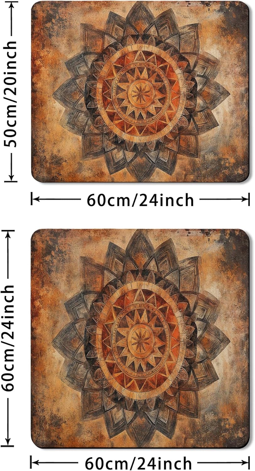 Rustic Mandala Washer Dryer Top Protector Mat, Vintage Artistic Laundry Machine Dust Covers, Rubber Anti-slip Waterproof Mats for Laundry Room 24x24 Inch