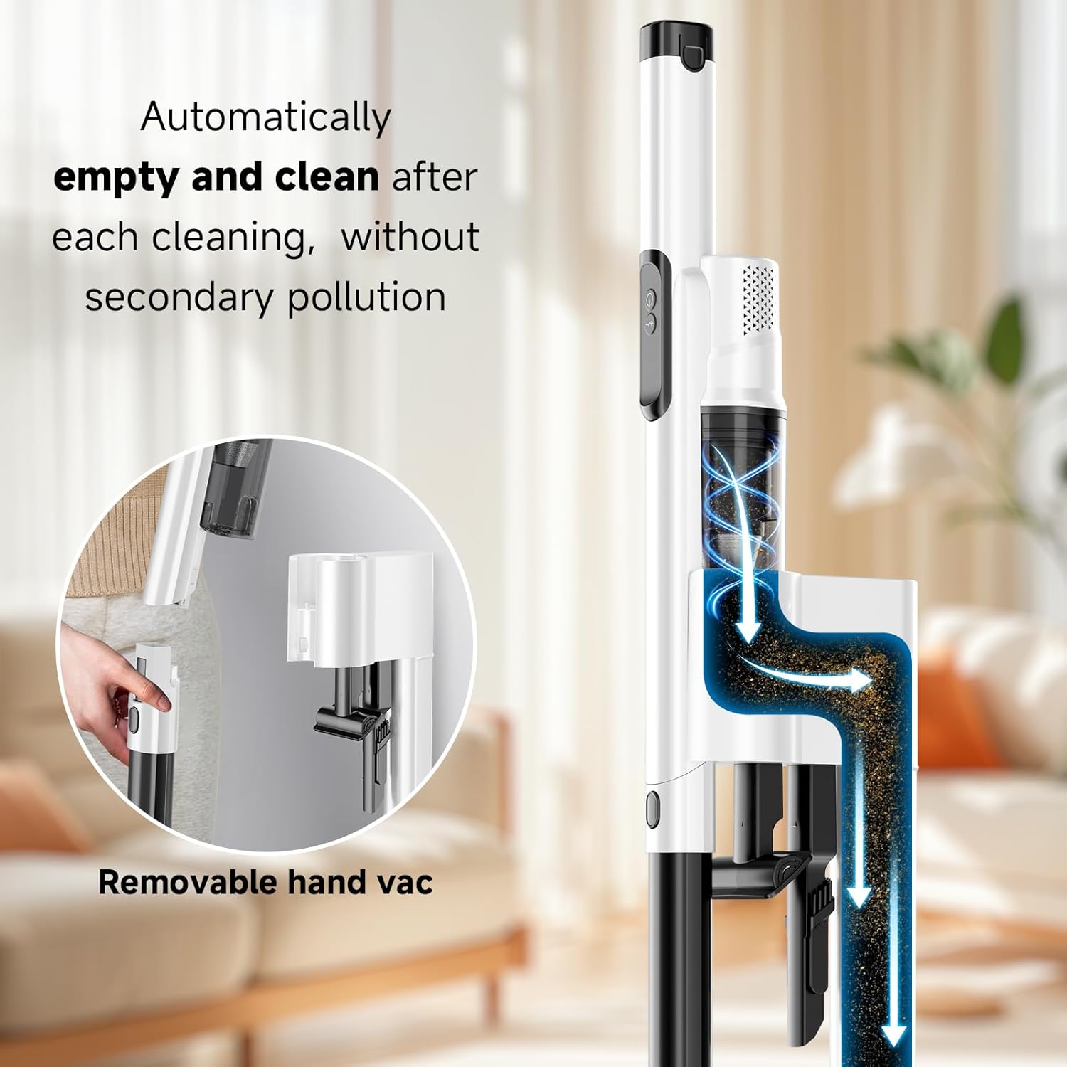 Cordless Stick Vacuum Cleaner with Auto Empty System Self-Charging Base, Powerful Suction for Pet Hair on Carpet & Hardfloor, Lightweight Anti-Tangled Handheld Vacuum, HEPA Filtration, Black