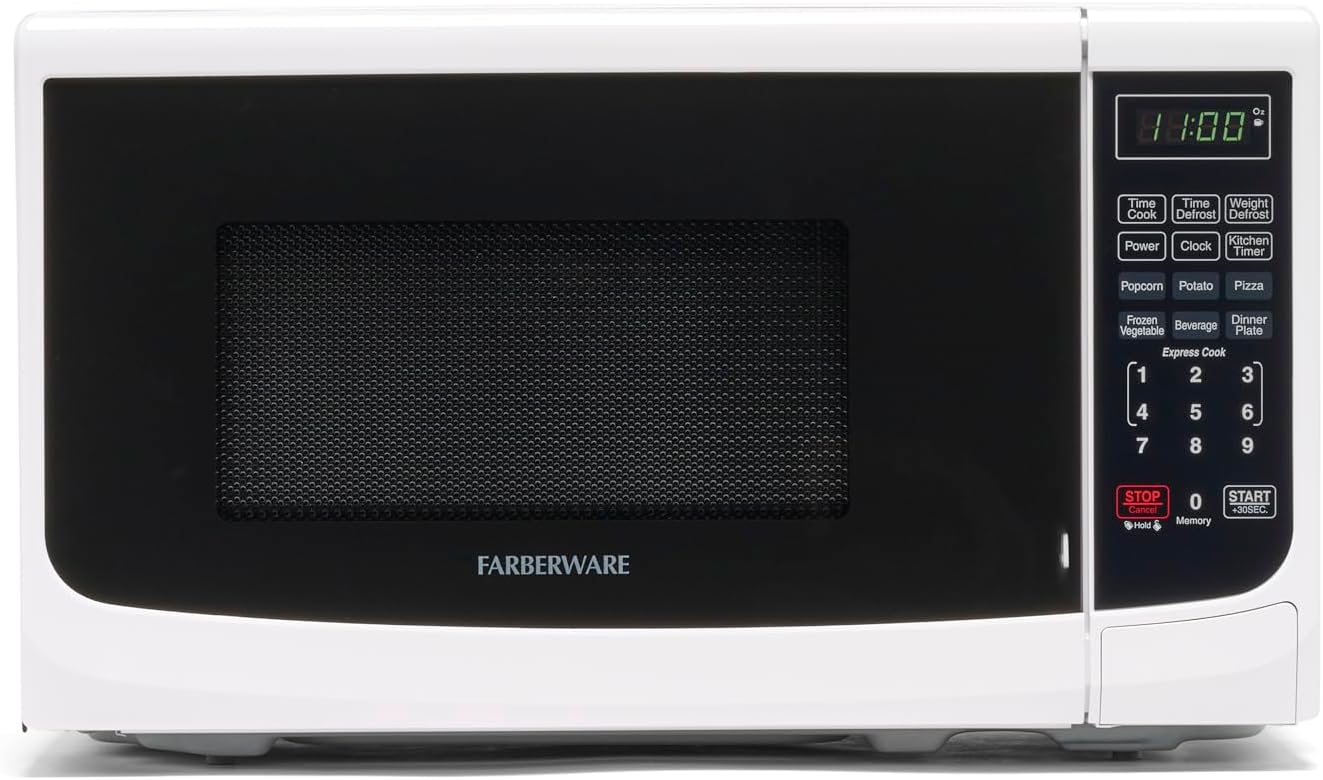 Farberware 0.7 Cu. Ft. 700W Countertop Microwaves Bundle With LED Lighting, Child Lock, Easy Clean Interior, Retro Black and White