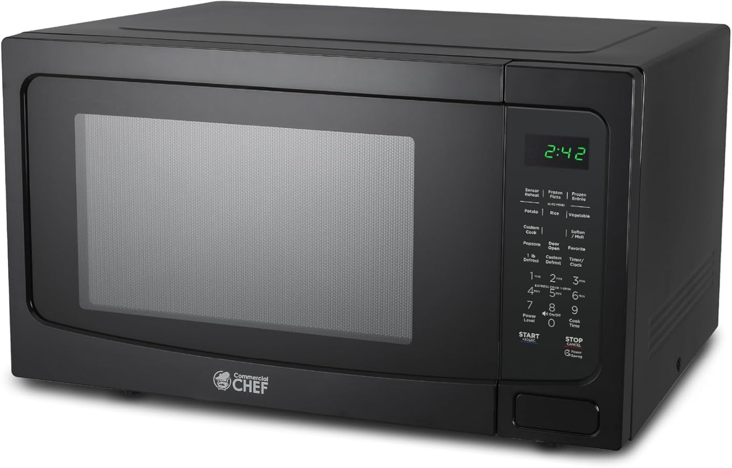 COMMERCIAL CHEF 1.6 Cubic Foot Microwave with 10 Power Levels, Small Microwave with Push Button Child Safety Lock, 1100 Watt Microwave with Digital Control Panels, Countertop Microwave & Timer, Black