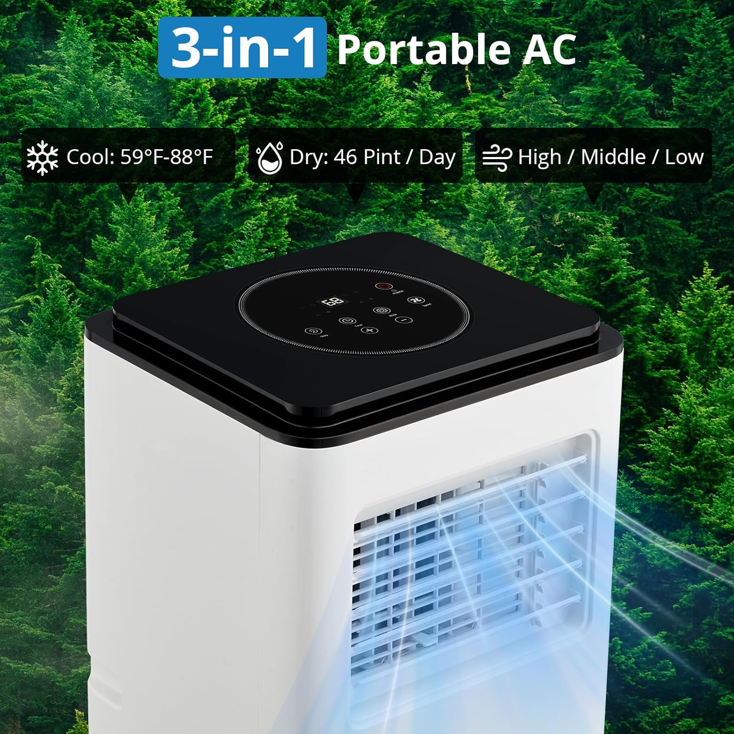 10,000 BTU Portable Air Conditioners, Cools up to 450 Sq. Ft 3-in-1 Movable AC for Room with Dehumidifier Fan Sleep Mode, 24H Timer, Remote Control, and Window Installation Kit Included