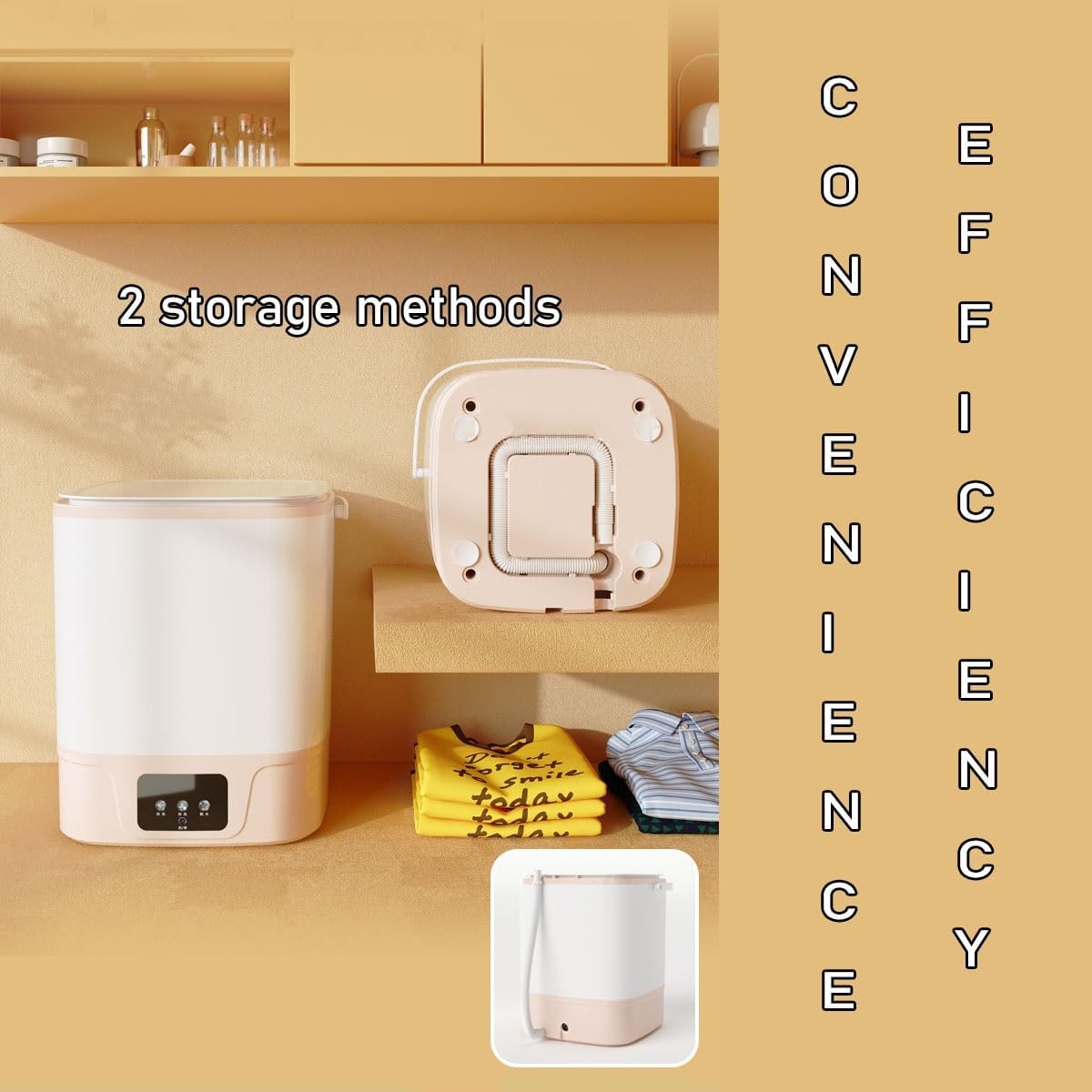 Small Washing Machine 10L Large Capacity Washer 9.5X9.5X11in Portable Washing Machine For RV Home Apartments Dorms Camping Travel Space Saver(Pink)