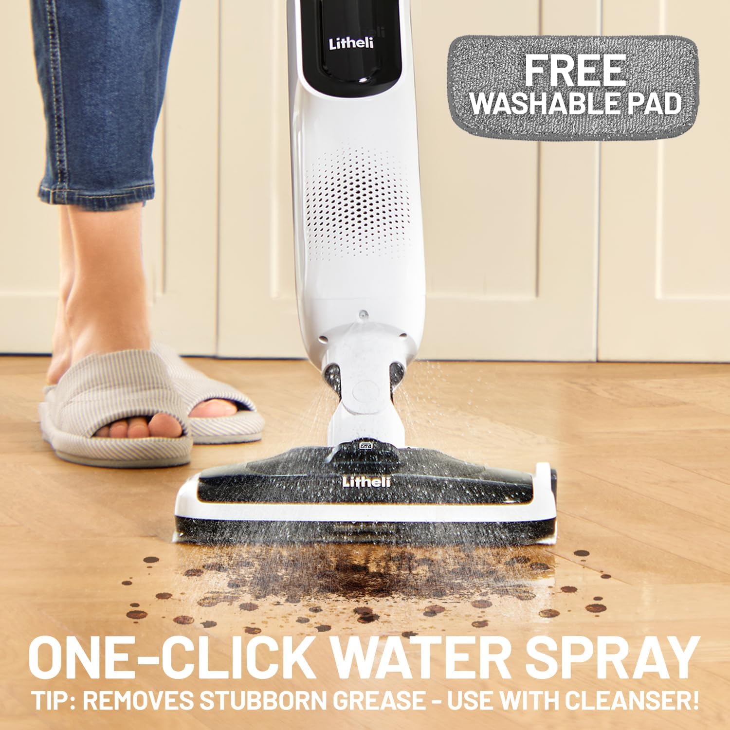 LiTHELi Cordless Vacuum Mop Cleaner, 2-in-1 Hard Floor Stick Vacuum, Wet Dry Mop, 2 Disposable Dust Boxes, 14 Disposable Pads & 1 Washable Pad, 2 Swappable 4000mAh Batteries