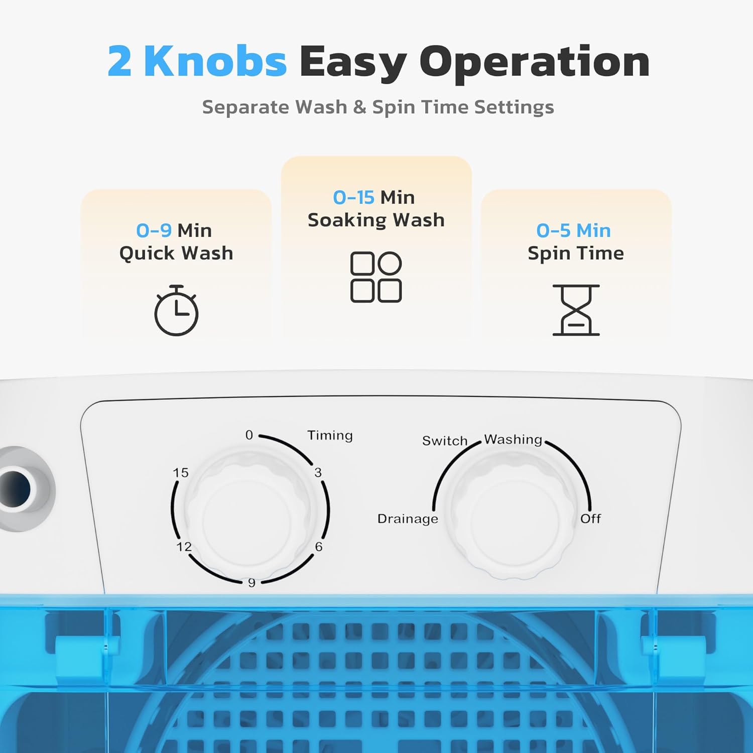 INTERGREAT Mini Portable Washing Machine, 5.5 Lbs Compact Mini Portable Washer, 110V Single Tub Laundry Washer Machine for Apartments, Dorms, Traveling, RV, Blue