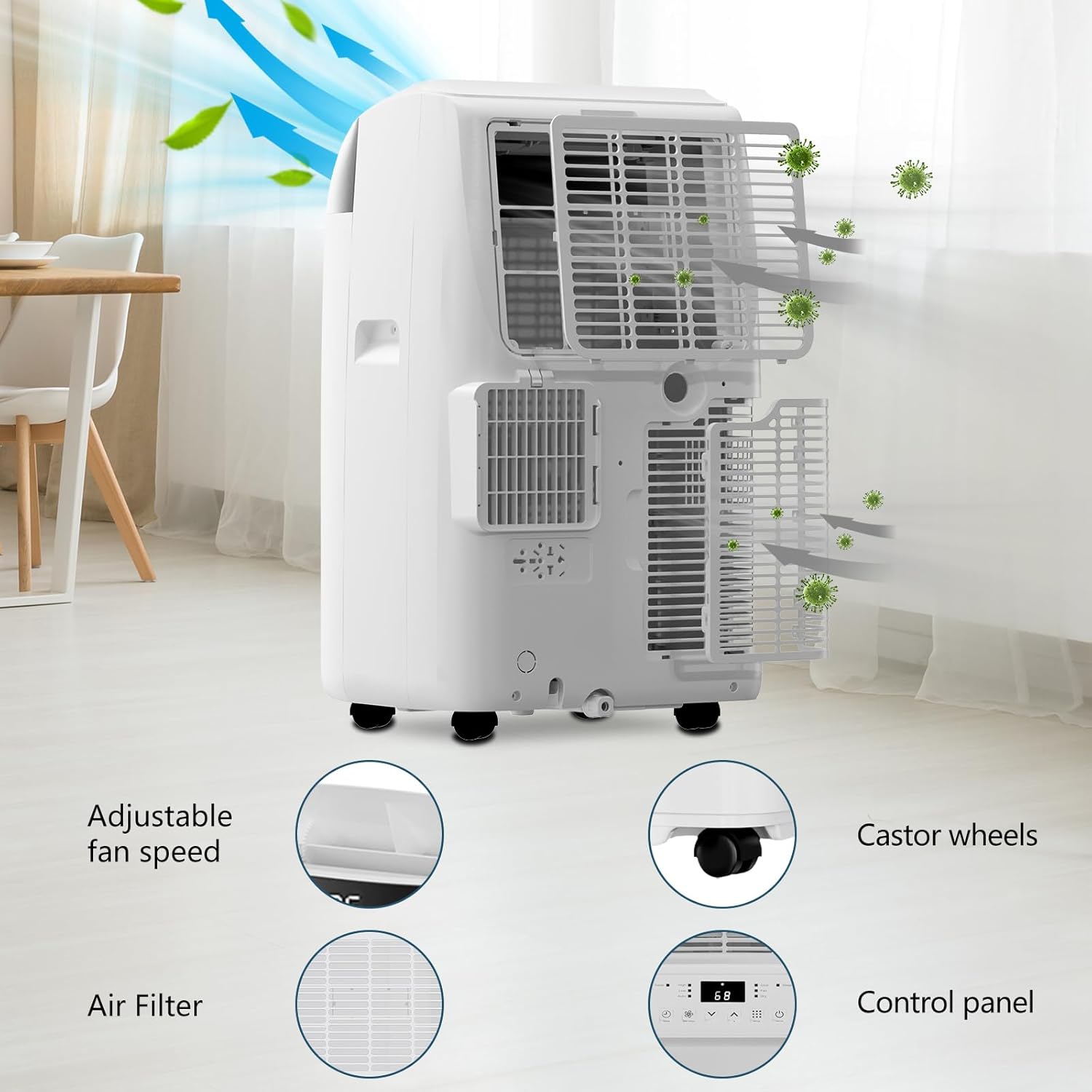 10,000 BTU Portable Air Conditioner, 3-in-1 Cooling, Dehumidifier & Fan for Rooms up to 450 Sq.Ft, Includes Window Kit & Remote
