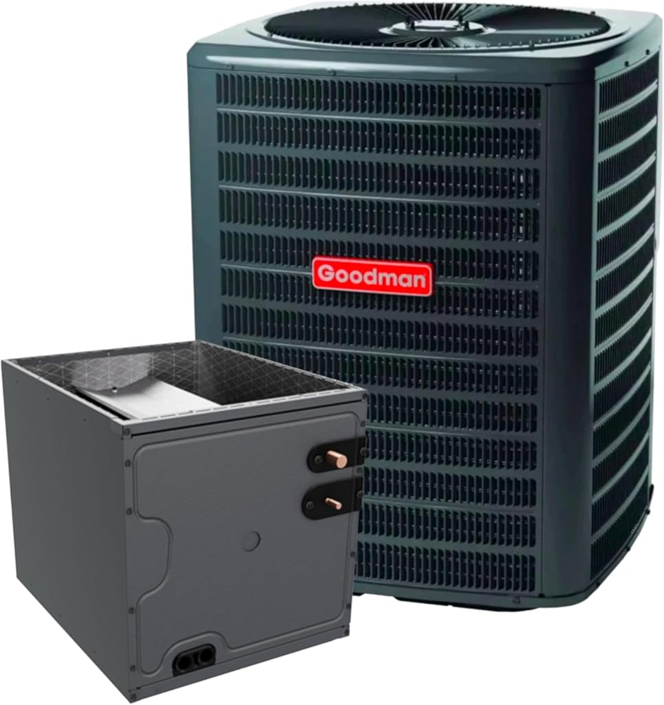 Goodman 2 TON 14.3 SEER2 AC Only Condenser with 17.5 inches wide upflow coil (GLXS4BA2410 CAPTA2422B3) including a free thermostat.