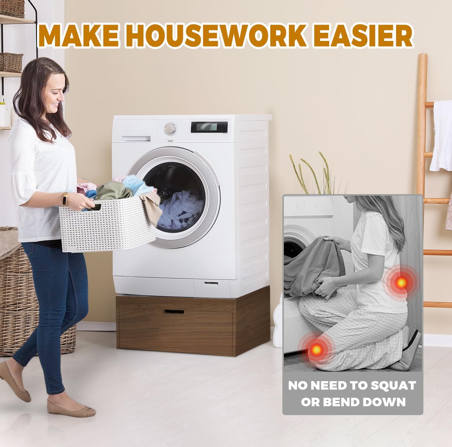 Laundry Pedestal with Storage Drawer, Heavy Duty Washer Dryer Pedestal 28