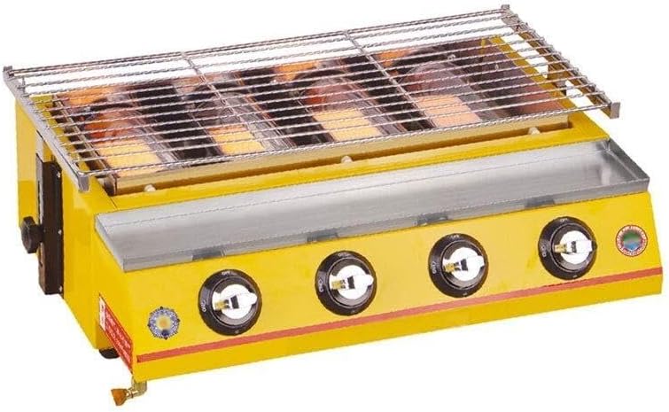 Outdoor Gas BBQ Grill with Yellow Glass Shield, Stainless Steel Burner, Adjustable Height for Patio and Camping