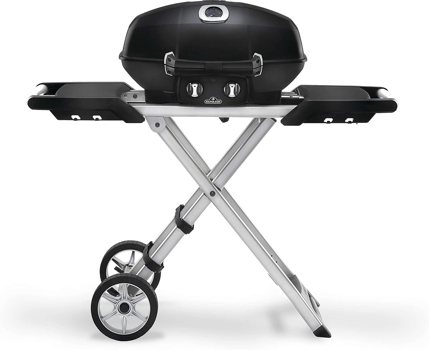 Napoleon TravelQ PRO285X Portable Propane Gas Grill with Foldable Scissor Cart, Black, 2 Burners, Tailgating, Camping, and Small Outdoor Spaces