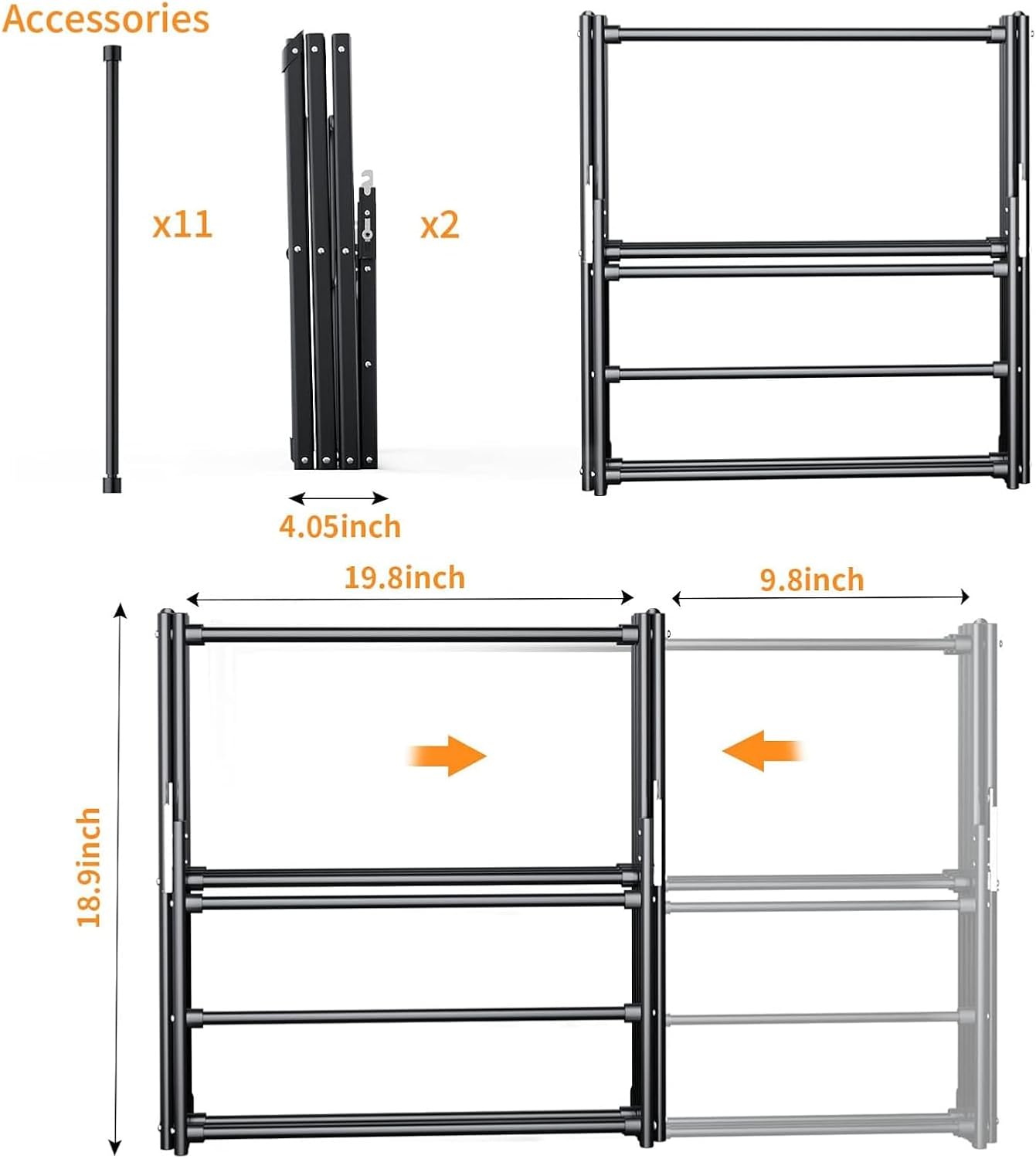 2PCS Foldable Drying Rack Clothing for Laundry Black