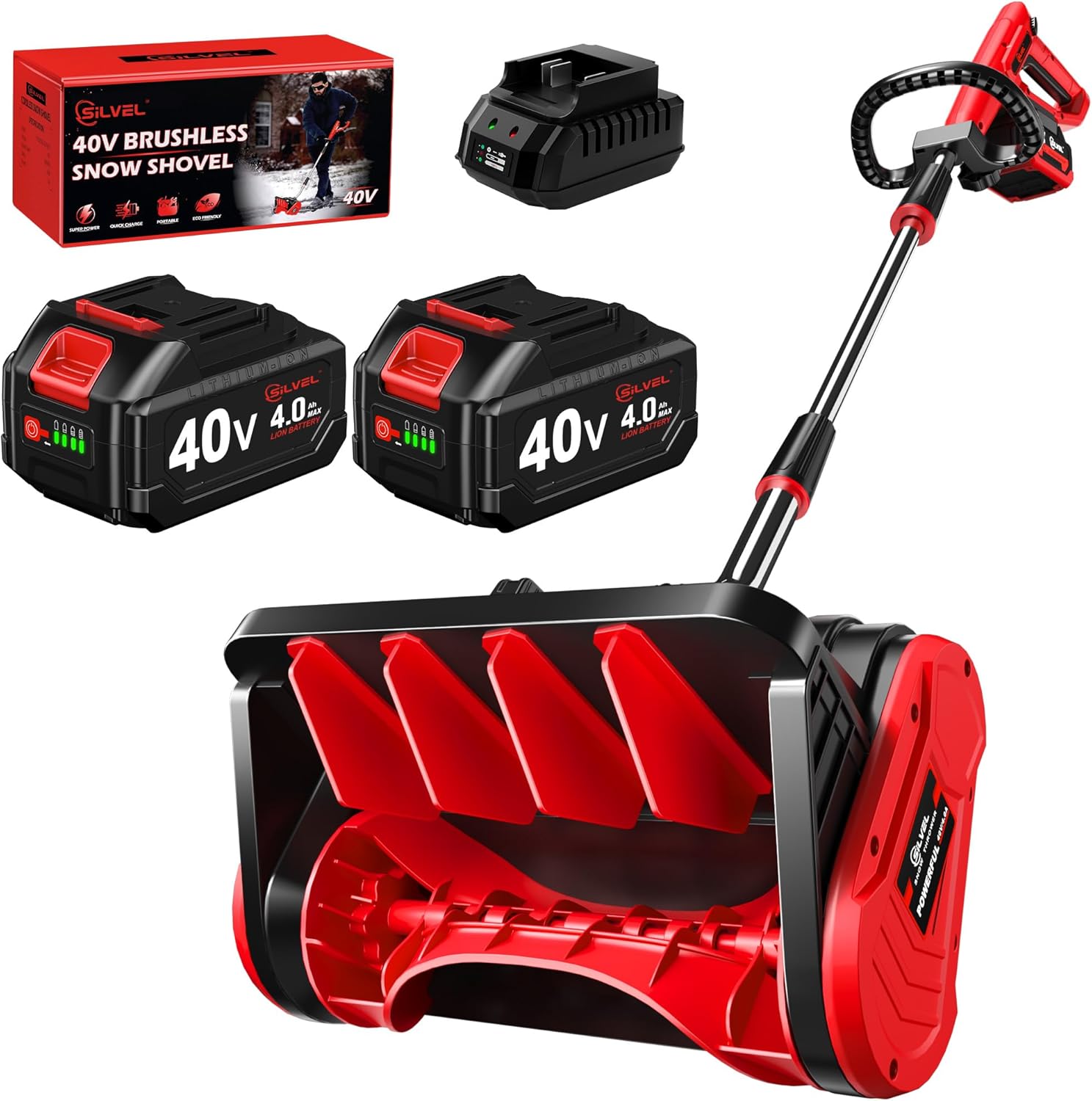 SILVEL 40V Cordless Snow Shovel,13 Inch Brushless Electric Snow Shovel with 2X4.0Ah Batteries & Charger,Battery Powered Snow Blower for Patio,Driveway, Steps and Walkways(Gift Scraper Bar)