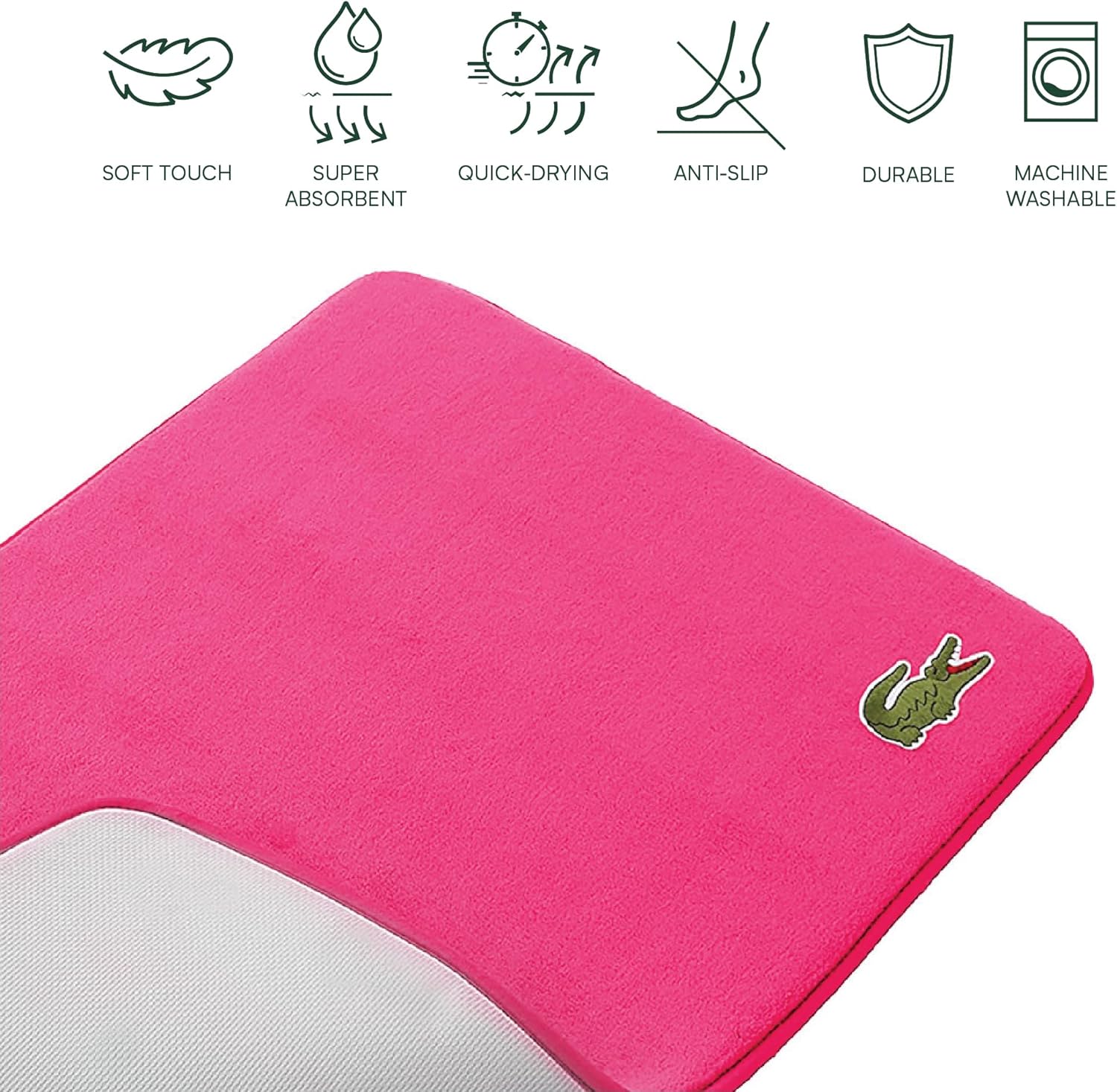 Lacoste Memory Foam Bath Rug – Ultra Soft Fleece Bathroom Mat with Embroidered Crocodile Logo, Super Absorbent, Non-Slip Backing, Machine Washable, Plush & Stylish 19