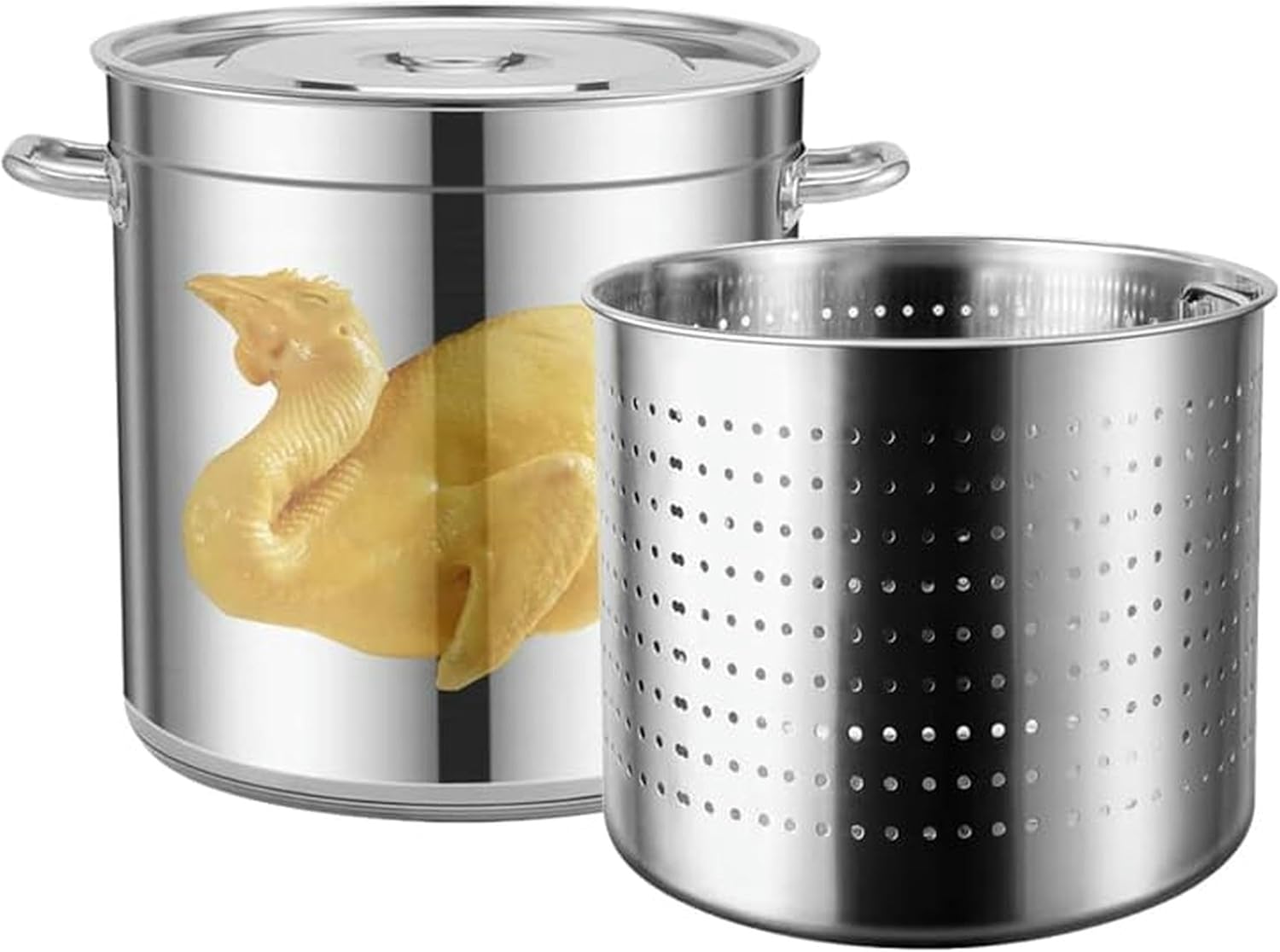 Stainless Steel Seafood Boil Pot 27QT/45QT/63QT with Strainer & Lid - Versatile Crawfish, Shrimp & Turkey Fryer Stock Pot for Outdoor Cooking & Family Gatherings