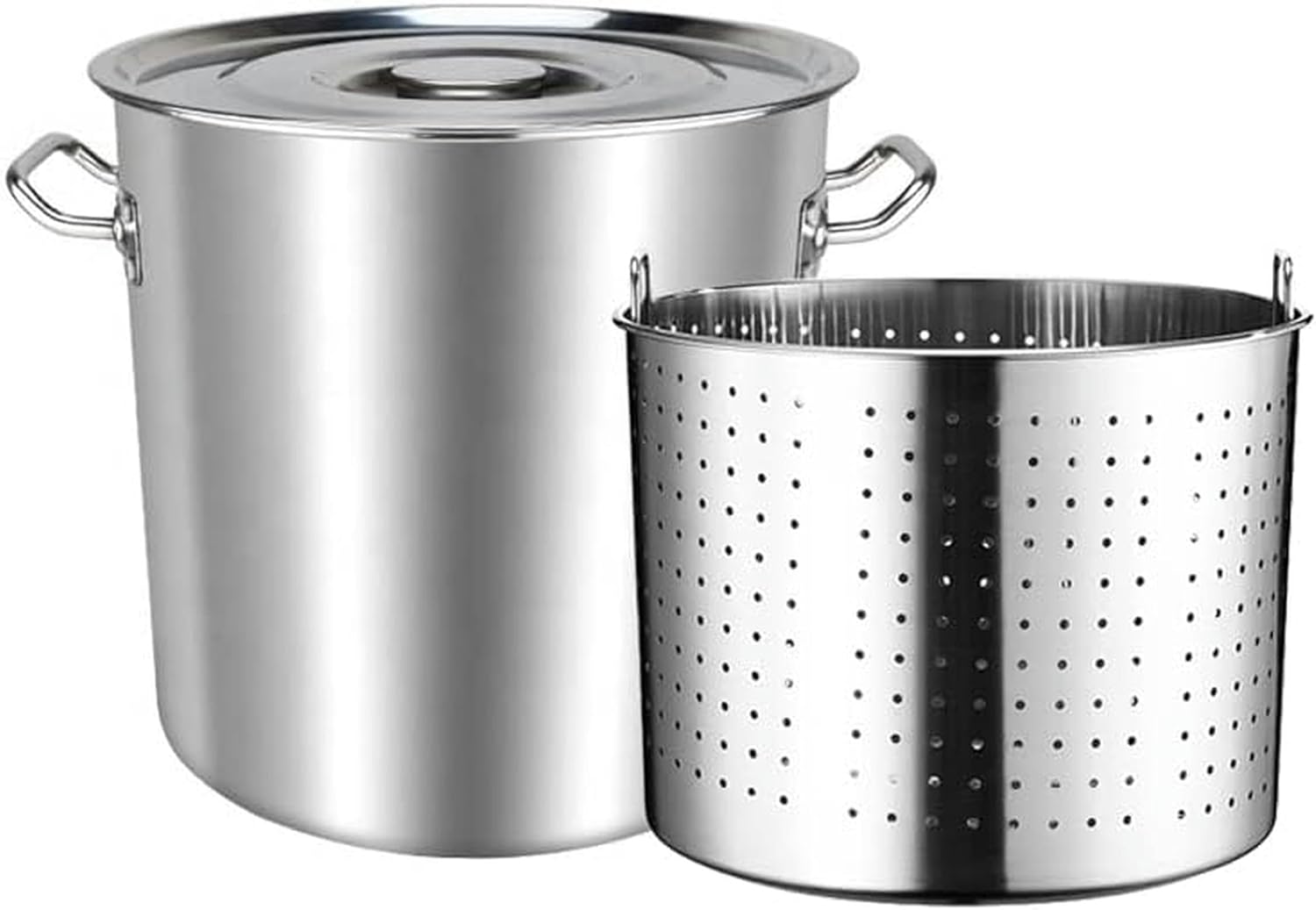 Large Crawfish Seafood Boil Pot Heavy Duty Stainless Steel Turkey Fryer Pot Tamale Steamer Pots with Strainer Basket for Lobster Crab Boil and Shrimp Boil,30L/2（70L/63Qt）