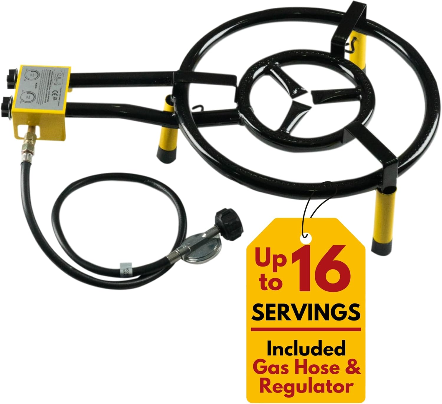 Paella Burner and Stand Set 16 Inch Dual Ring Propane Burner Outdoor Stove with Table Top Stand & Regulator, Portable Gas Cooker Wok Burner for Camping, Crawfish Boil Cooking Outdoor Paellera