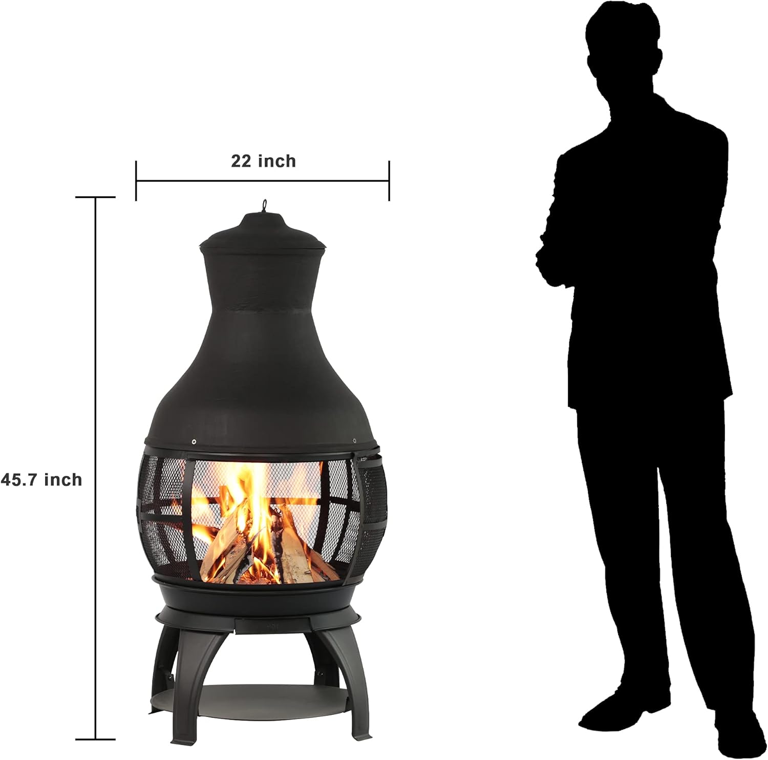 BALI OUTDOORS Wood Burning Fire Pits Chimenea Outdoor Fireplace Wooden Firepit, Brown-Black