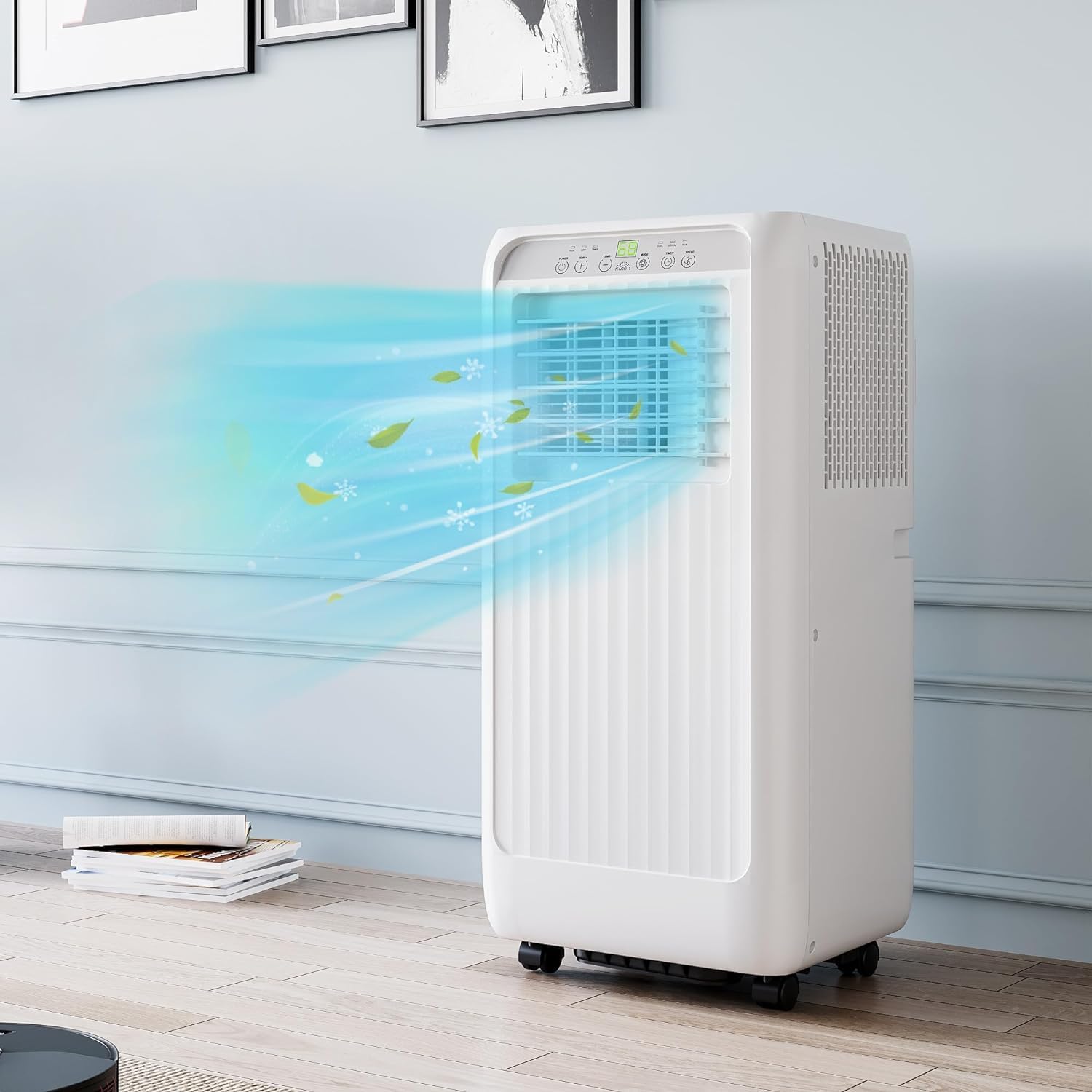 8,000 Btu Portable Air Conditioner - Cools Up to 350 Sq.Ft., Easy Install With Wheels, Led & Remote Control, 24Hr Timer, Washable Filter, Fast Cooling