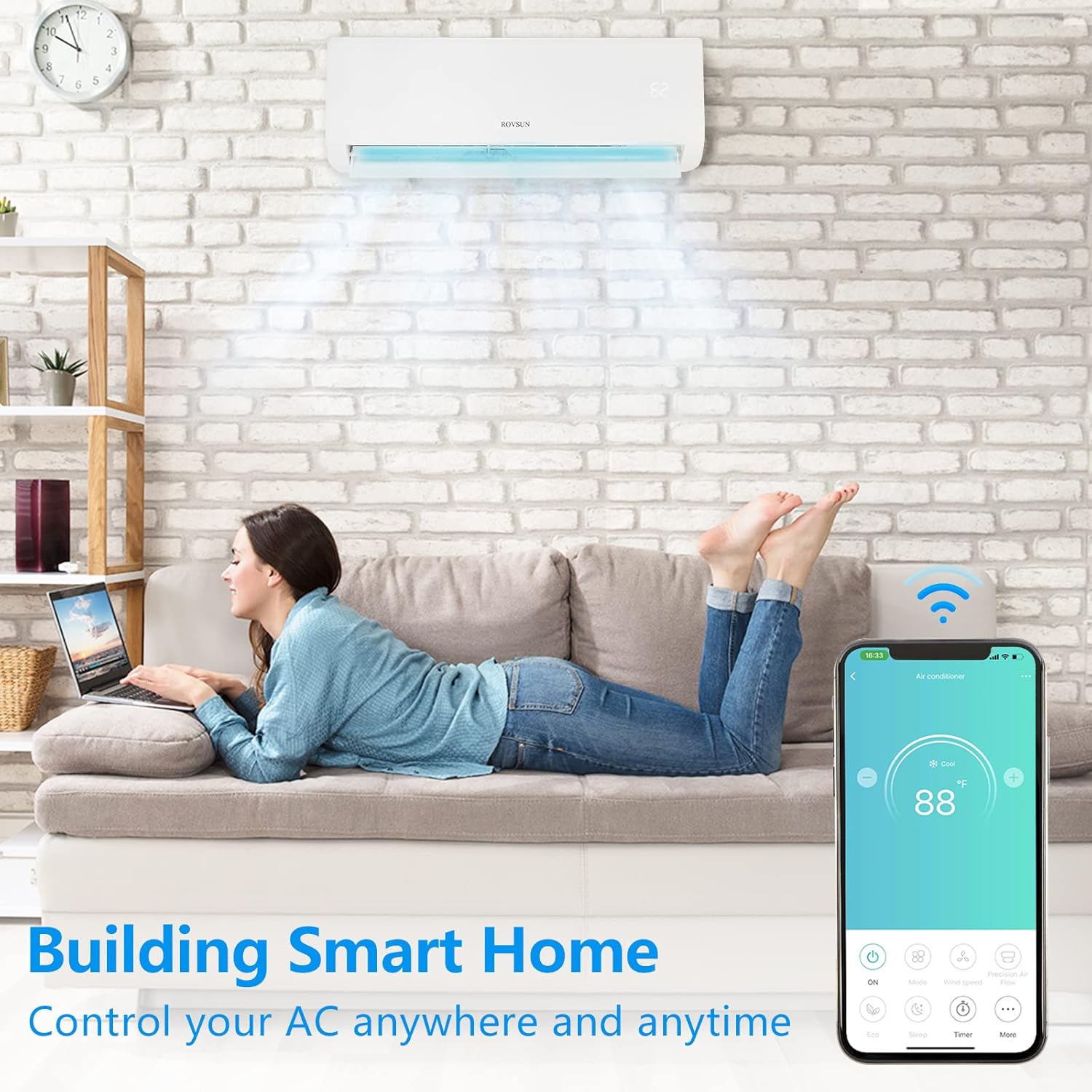 9,000 BTU Wifi Enabled Mini Split AC/Heating System with Inverter, 19 SEER 115V Energy Saving Ductless Split-System Air Conditioner with Pre-Charged Condenser, Heat Pump & Installation Kit