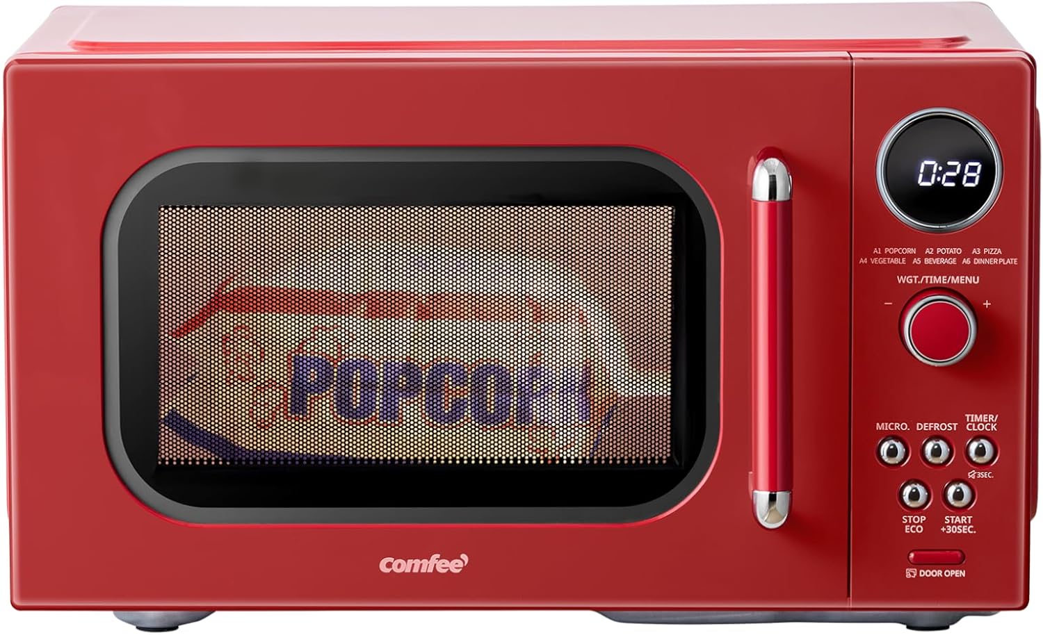 COMFEE' Retro Microwave Oven, Small Microwave with 6 Auto Menus, 0.9 cu.ft Countertop Compact Microwave with Multi-stage Cooking, Mute Function, LED digital, Red/900W, CMO-MMP02AA(RD)