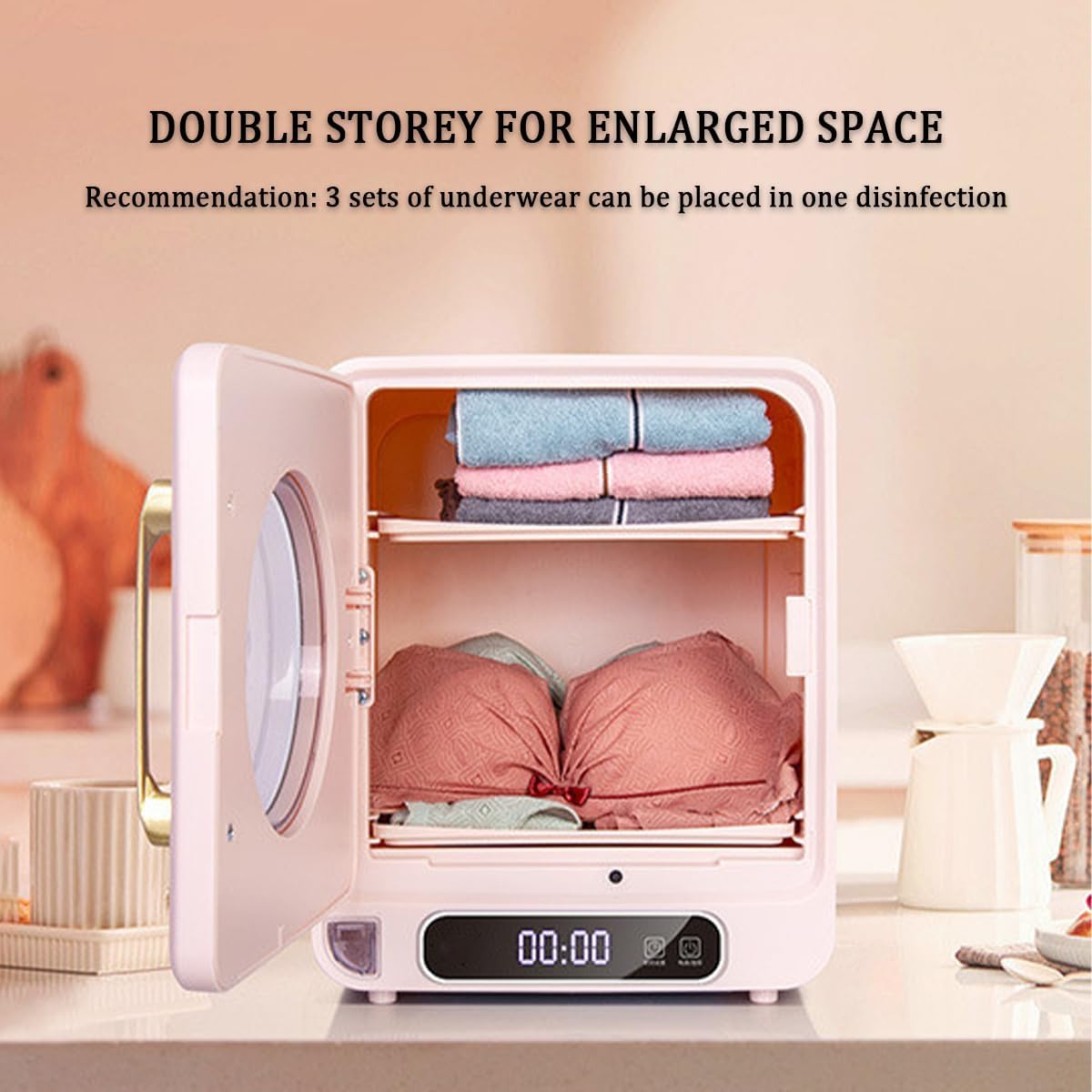 Compact Vented Tumble Dryer, 120W Clothes Dryer Machine with LCD Display, Independent Water Collection Box and Visual Cabin Window, Small Household Clothes Warmer (B)