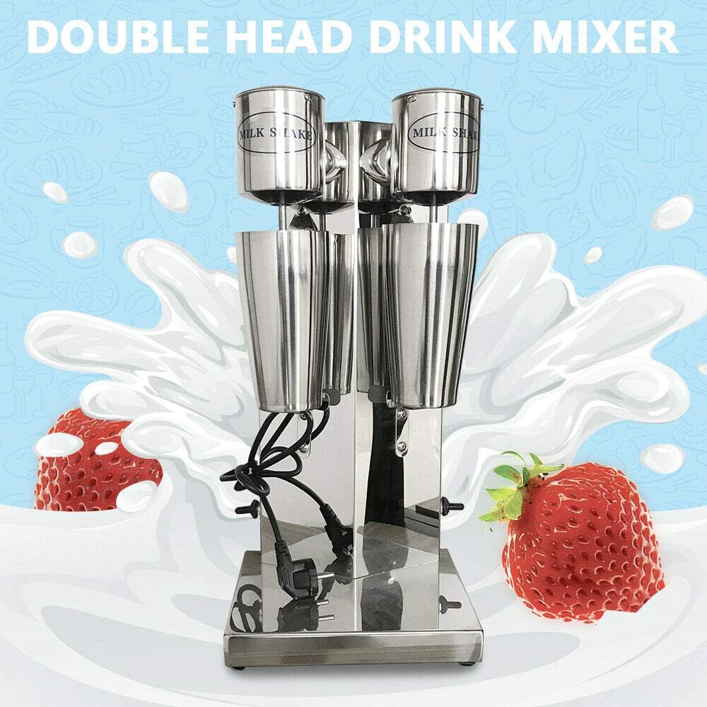 Commercial Electric Milkshake Maker, Stainless Steel Milk Shake Machine Cocktail Tea Drink Mixer Smoothie Malt Blender 18000RMP (Double Head)