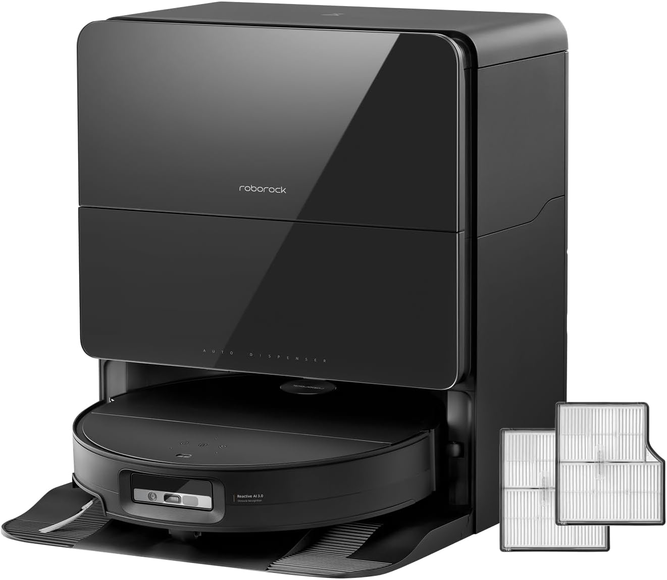 roborock Saros 10 Robot Vacuum and Mop Black with 2 Pack Washable Filters