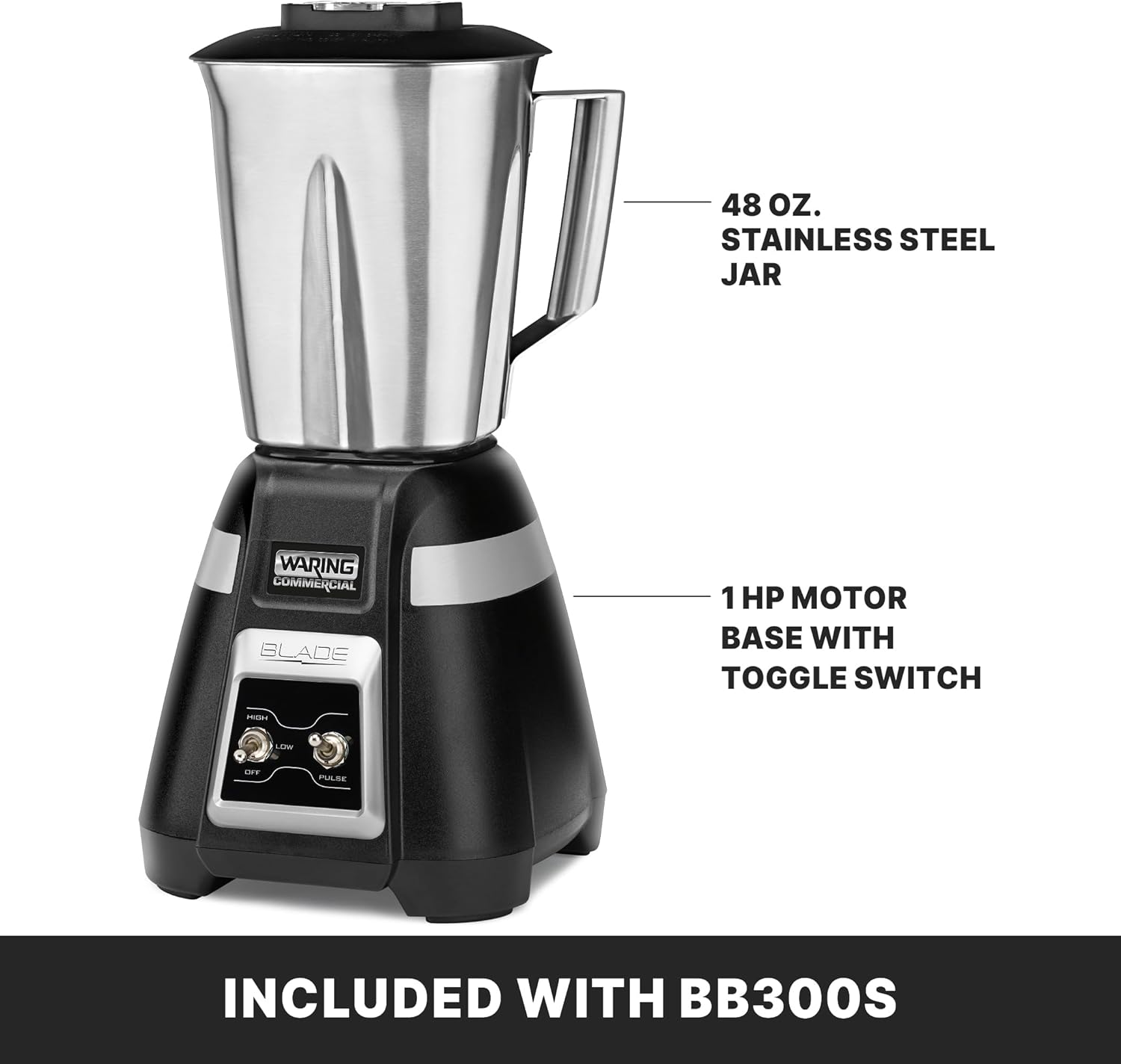Waring Commercial BB300S 1-Hp bar Blender, Black 48 oz